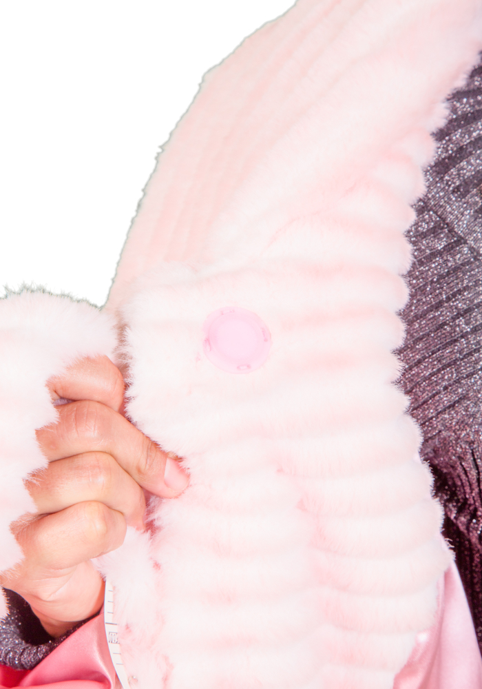 Pink Rabbit Faux Fur Coat-PINK-CU Pink Ribbed Rabbit Faux Fur Coat