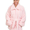 Pink Rabbit Faux Fur Coat-PINK-FRONT Pink Ribbed Rabbit Faux Fur Coat