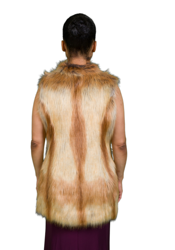 Gold tail fox faux fur long vest