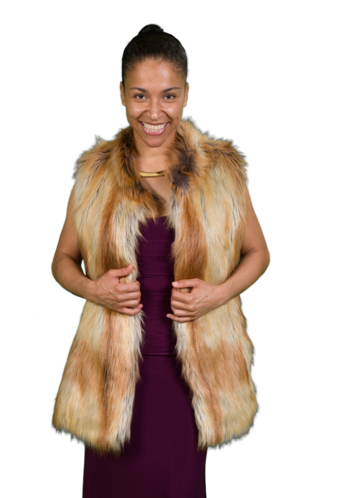 Gold tail fox faux fur long vest