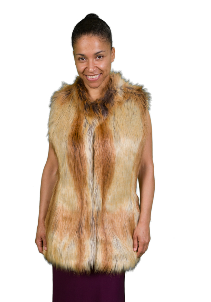 Gold tail fox faux fur long vest