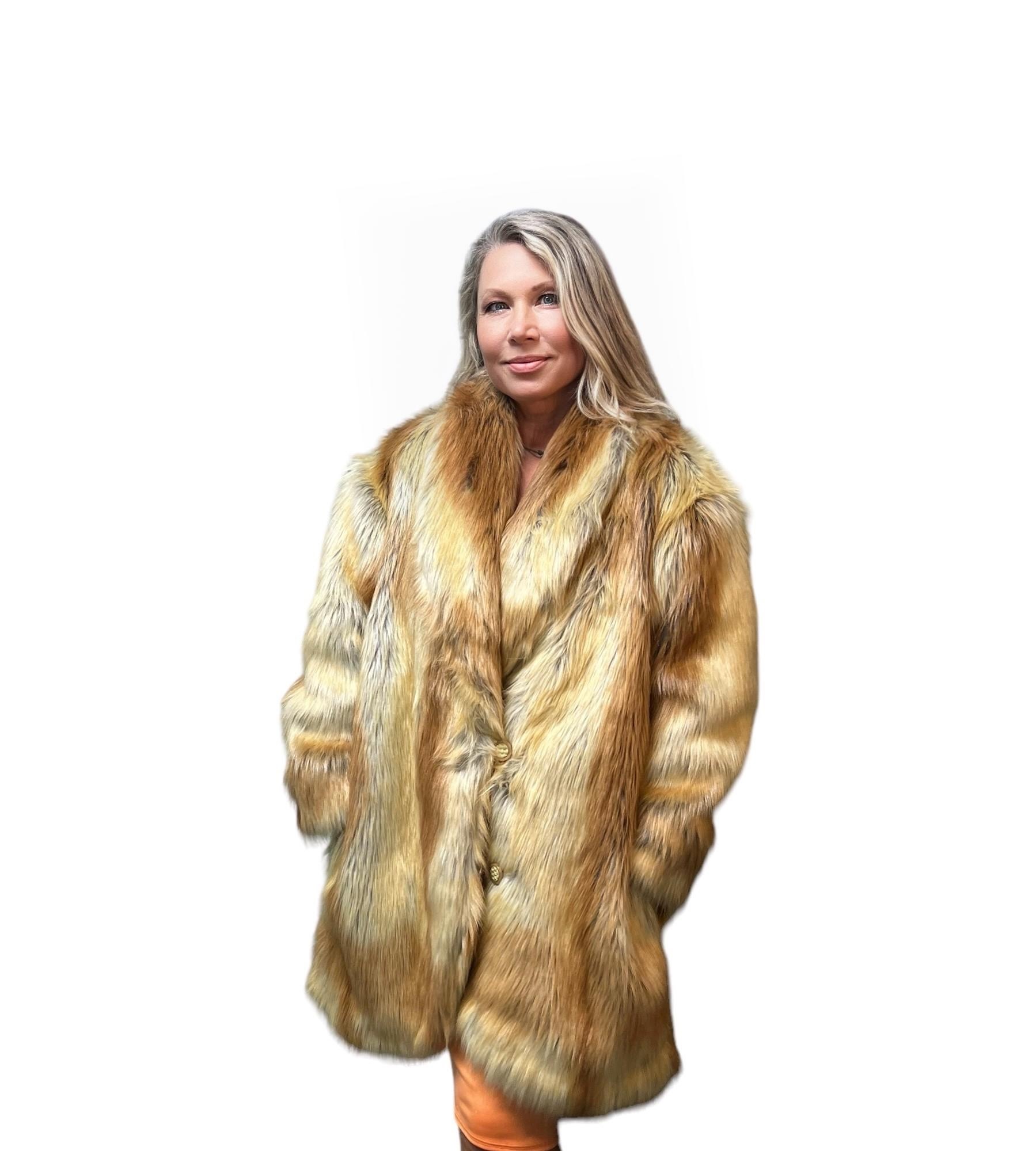 Golden Tail Faux Fur Fox Coat