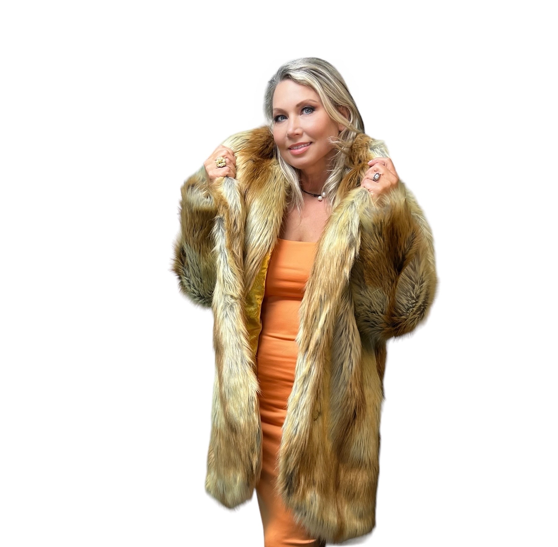 Golden Tail Faux Fur Fox Coat