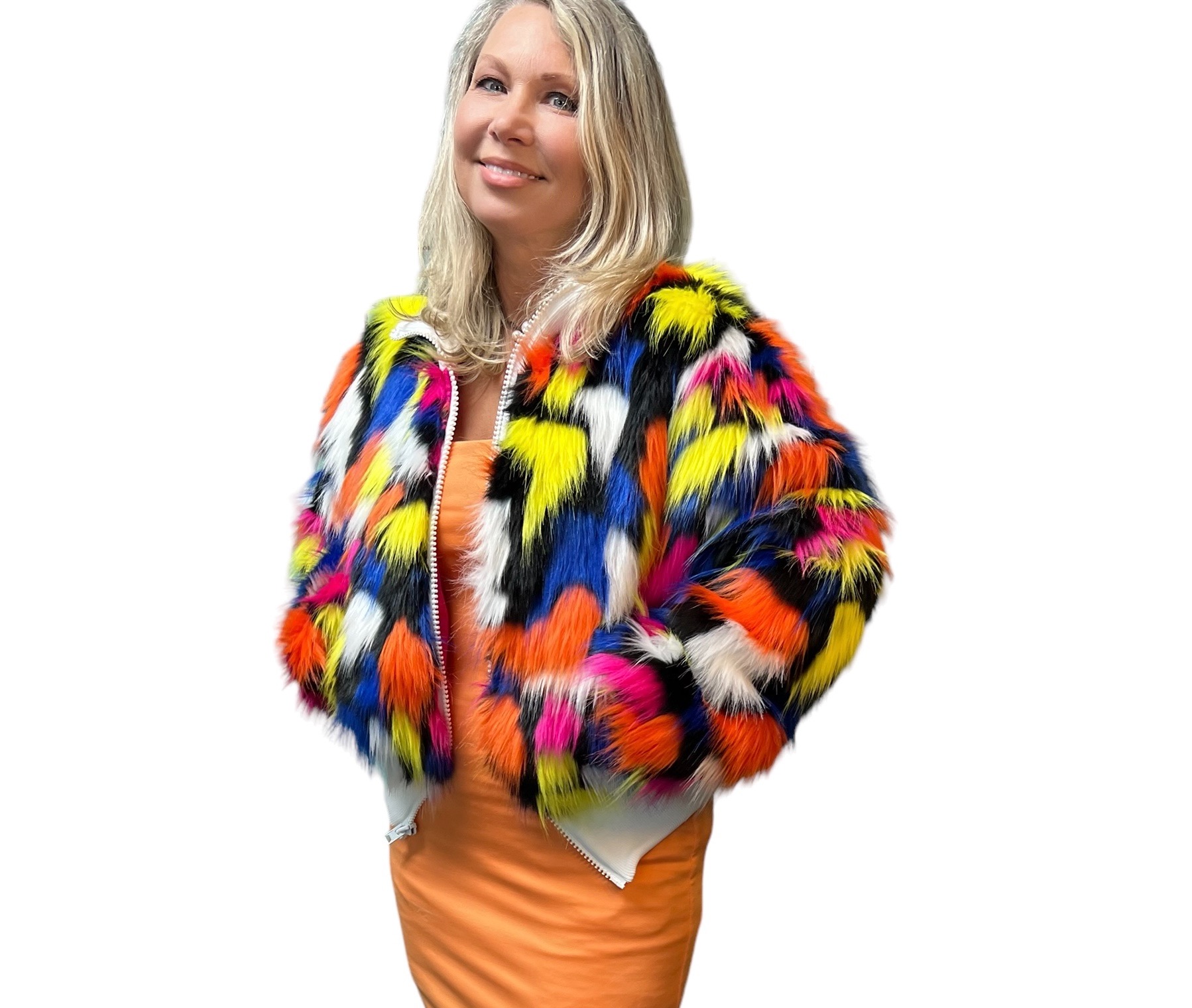 Multicolor Faux Fur Bomber Jacket