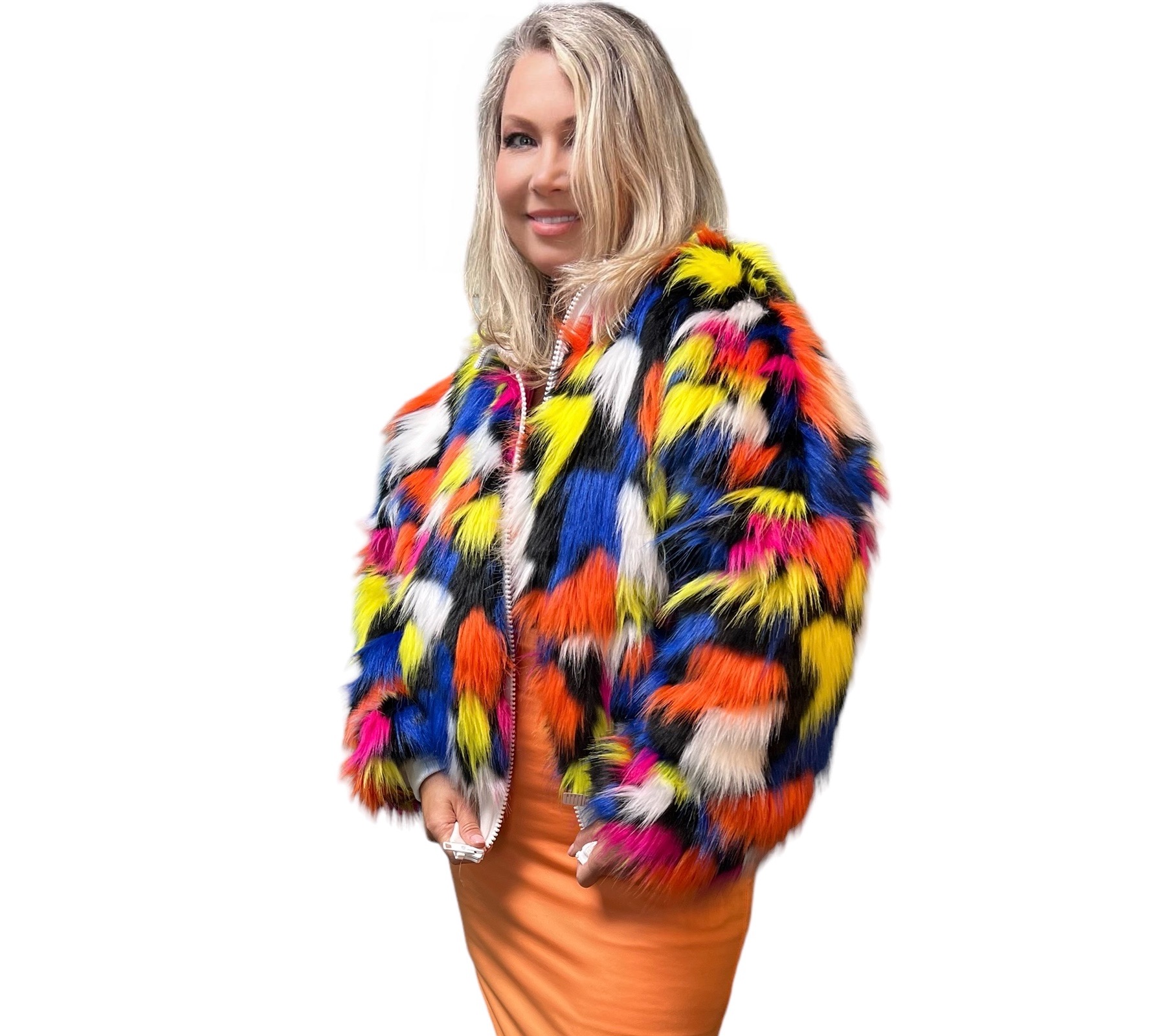 Multicolor Faux Fur Bomber Jacket