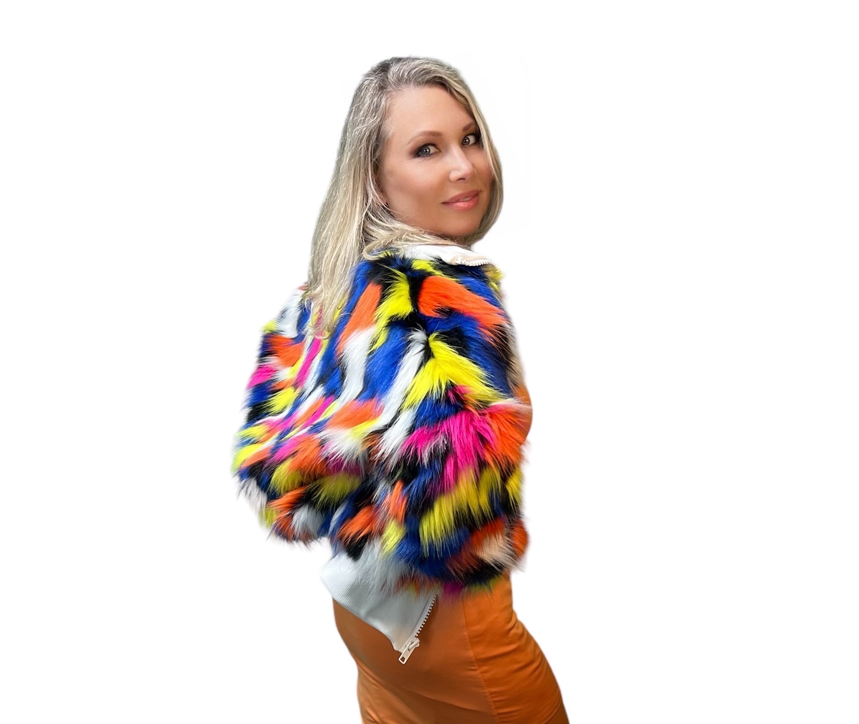 Multicolor Faux Fur Bomber Jacket