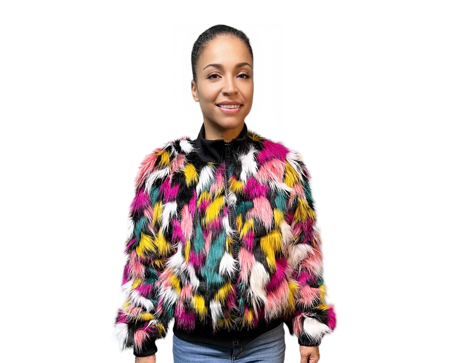Multicolor  Faux Fur Bomber Jacket