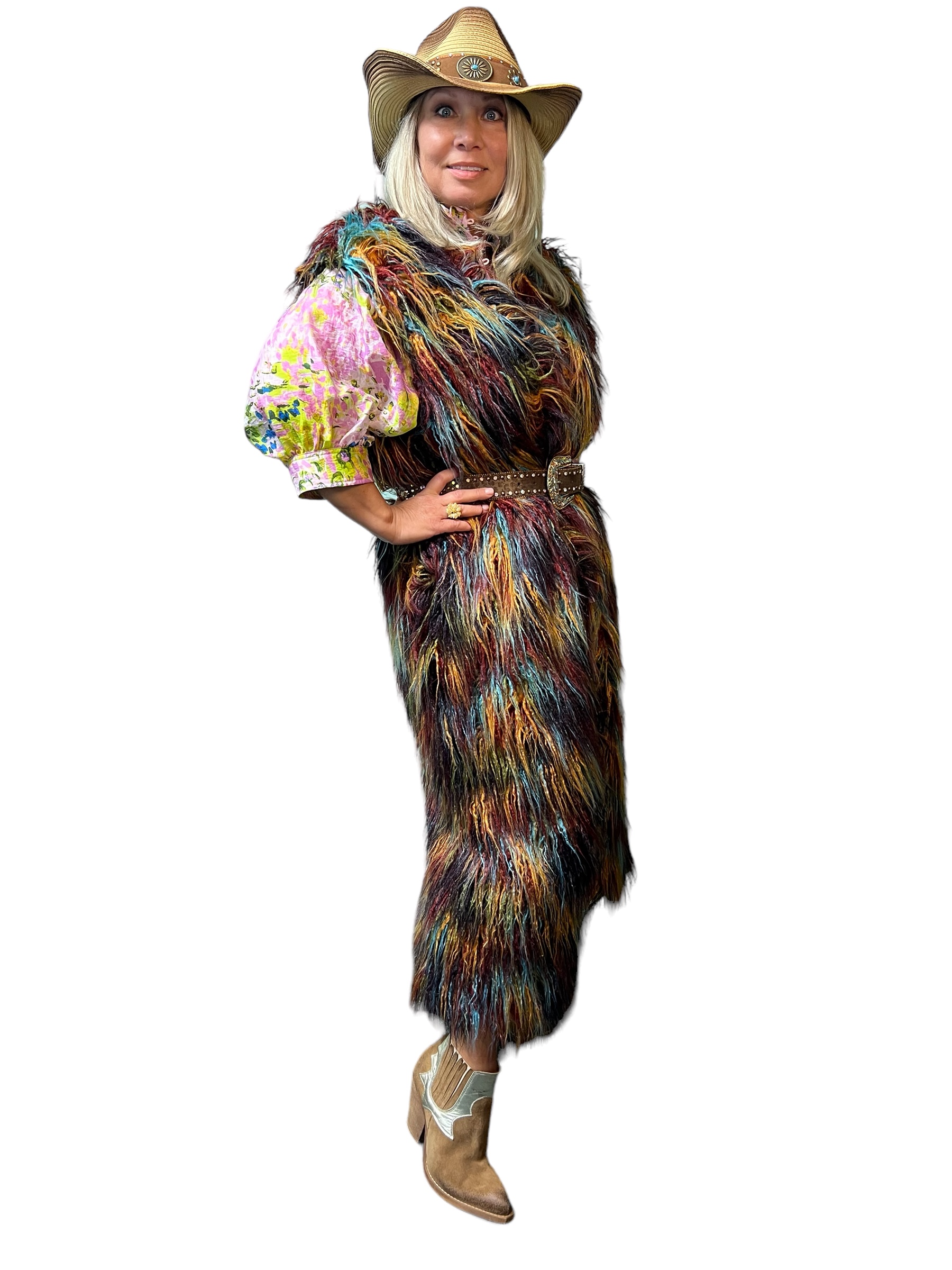 Faux Fur Mongolian Multicolor Vest