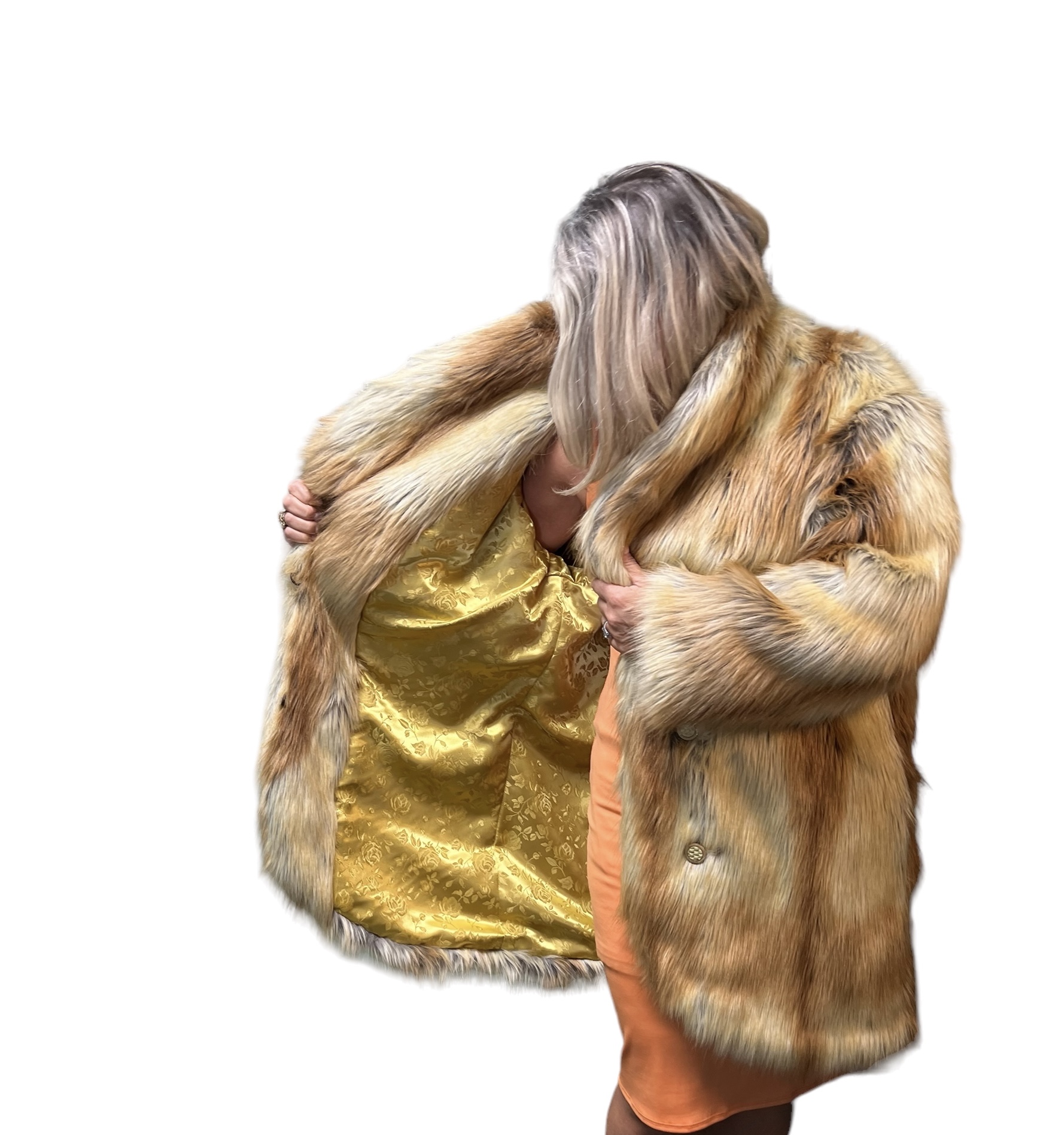 Golden Tail Faux Fur Fox Coat