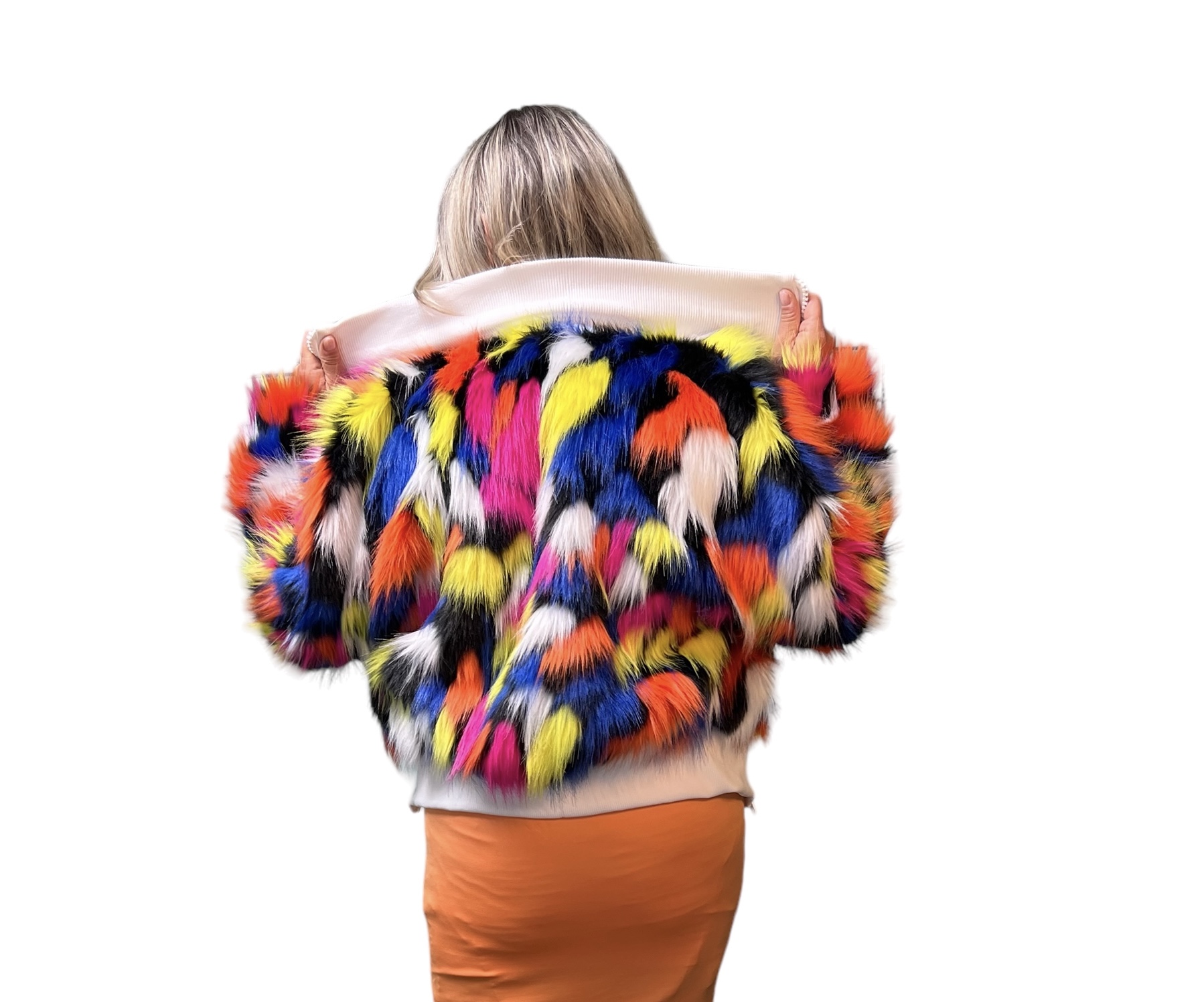 Multicolor Faux Fur Bomber Jacket