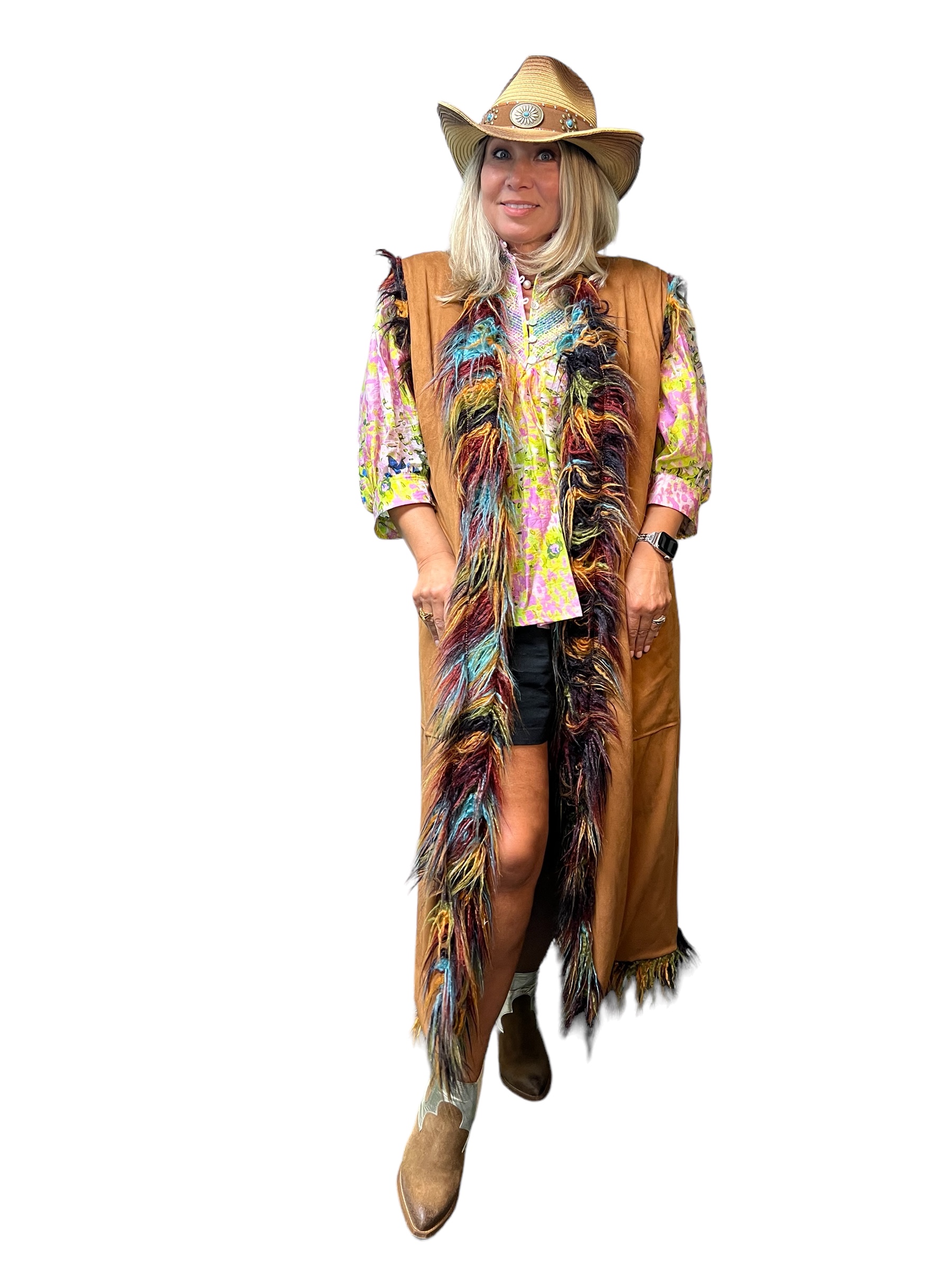 Faux Fur Mongolian Multicolor Vest