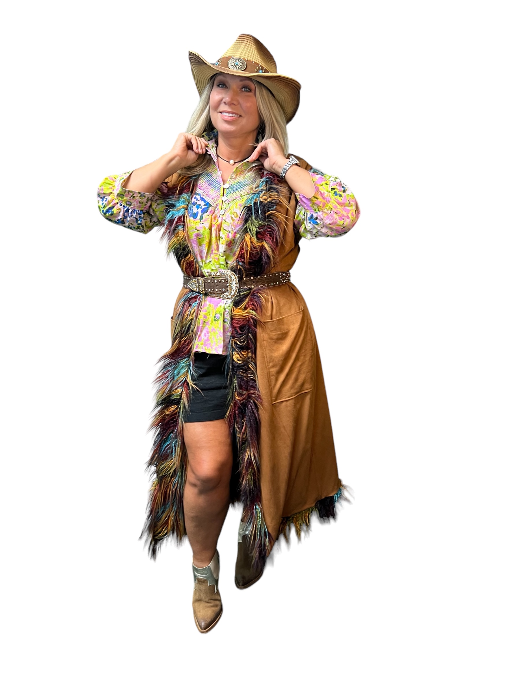 Faux Fur Mongolian Multicolor Vest