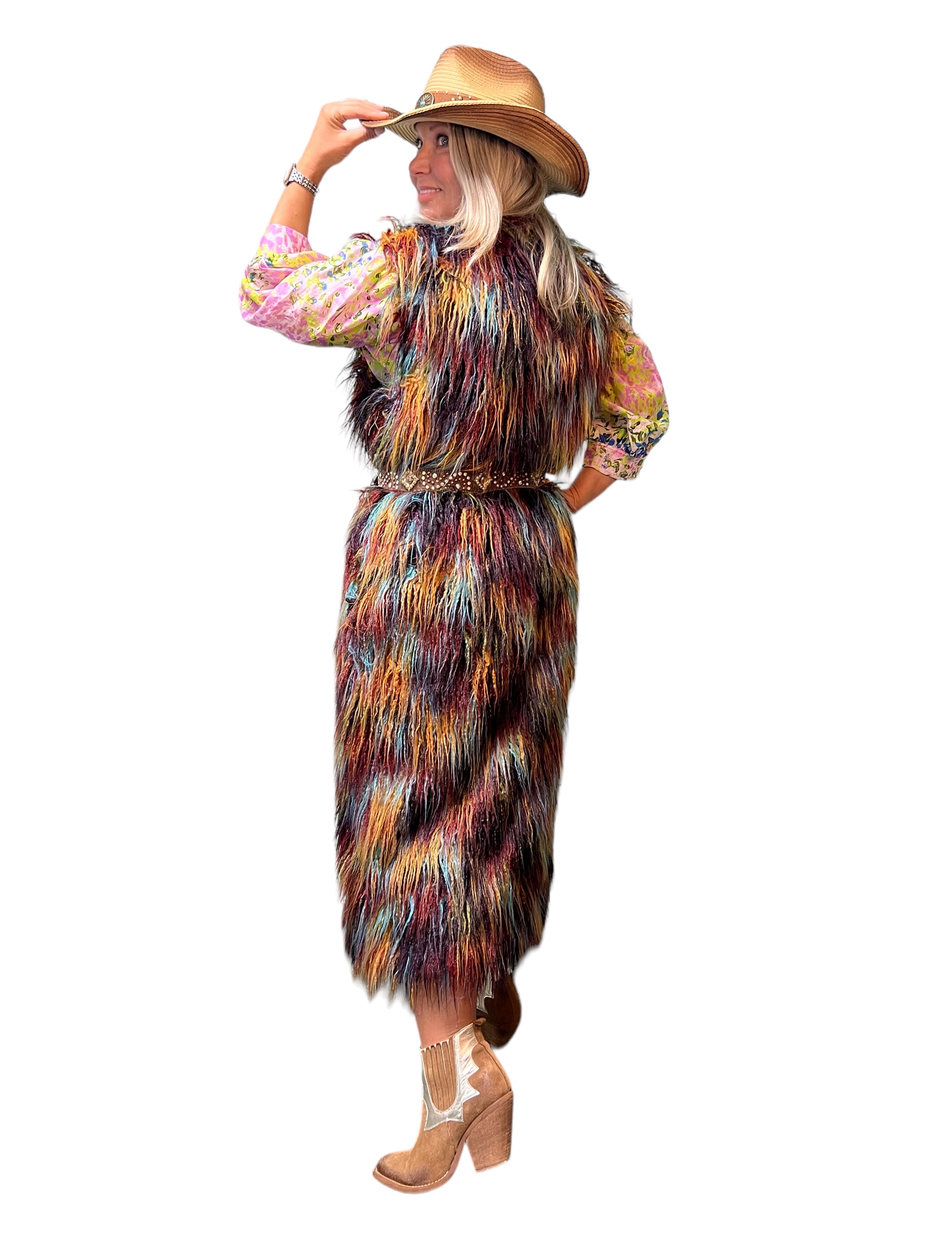 Faux Fur Mongolian Multicolor Vest