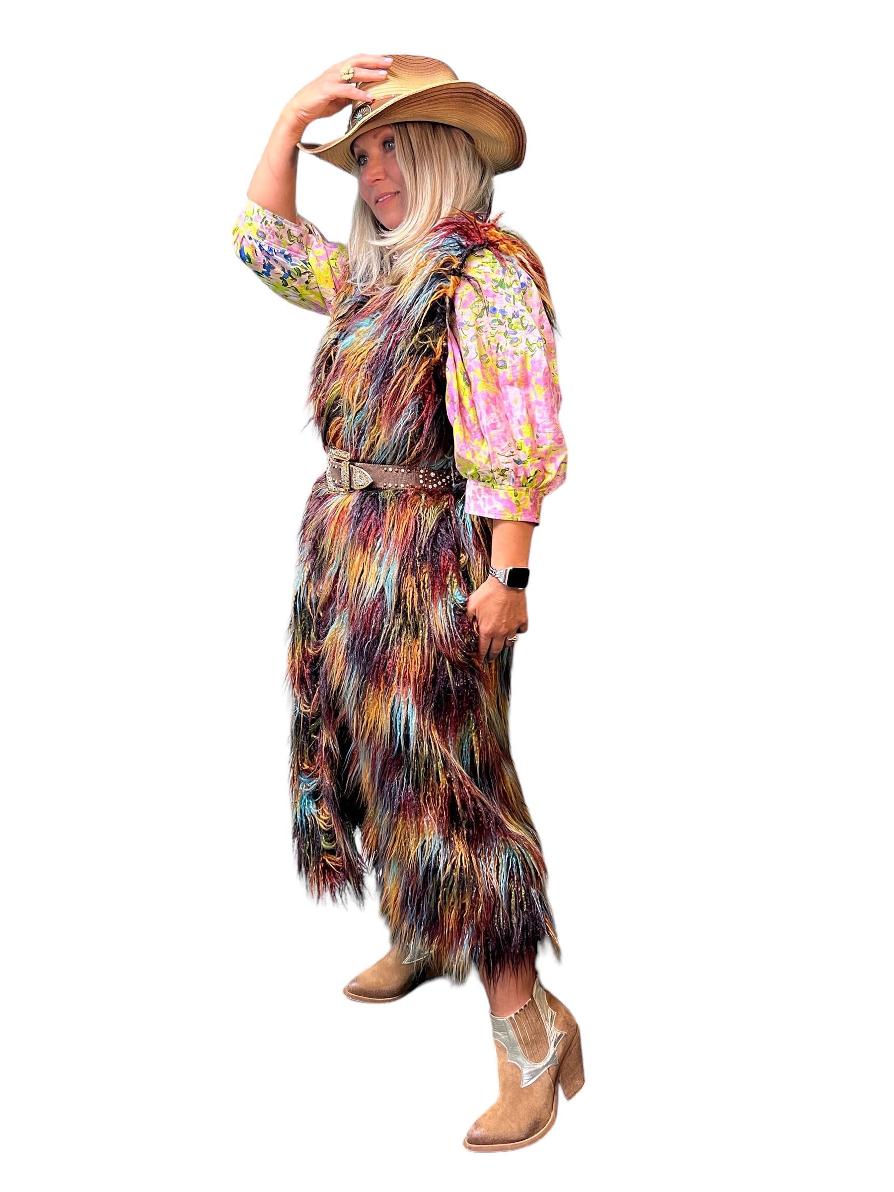 Faux Fur Mongolian Multicolor Vest