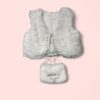 White Faux Fox Kids Vest With Decorated Muff