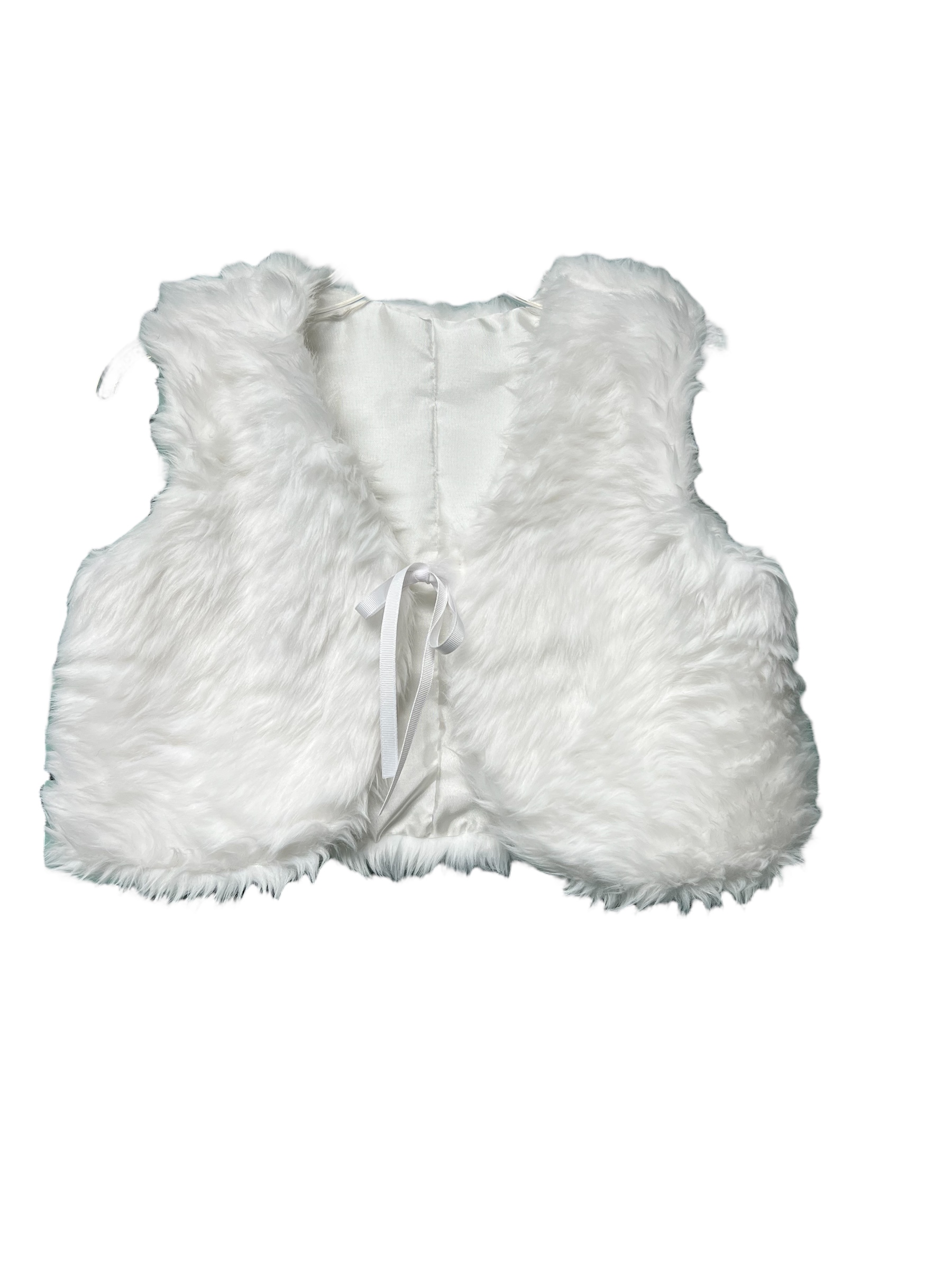 White Faux Fox Kids Vest With Decorated Muff