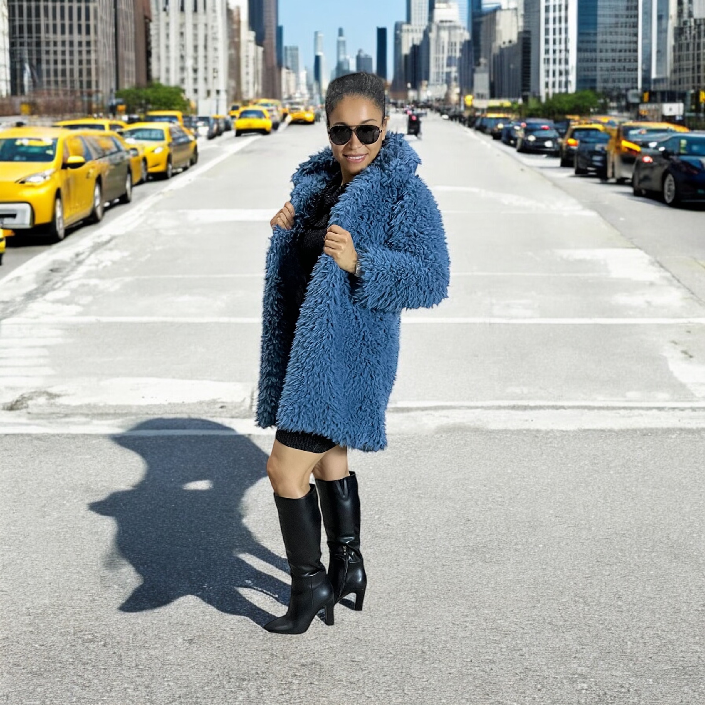 Denim Blue Cuddle Llama Faux Fur Coat