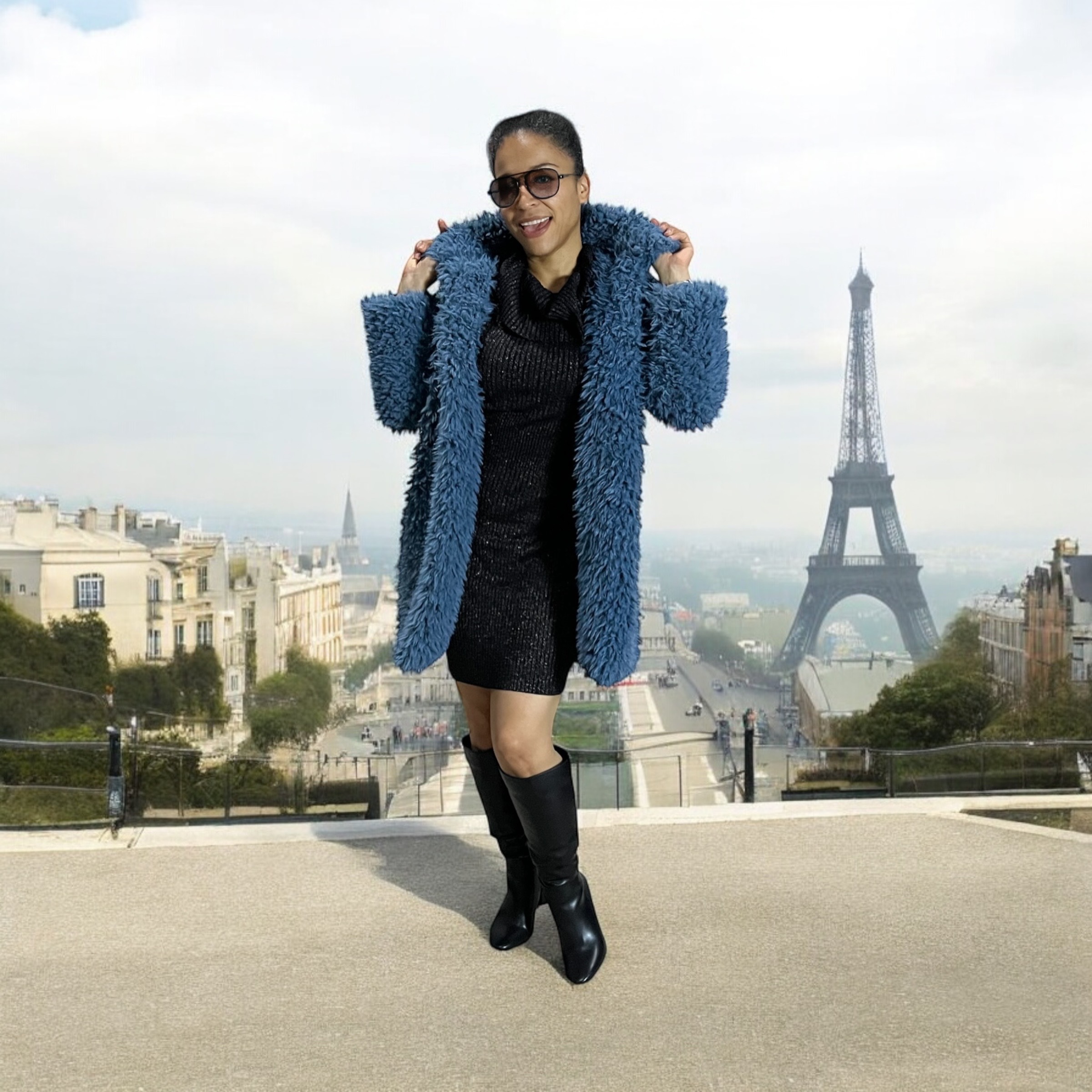 Denim Blue Cuddle Llama Faux Fur Coat