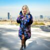 Multicolor Abstract Pattern Faux Fur Coat