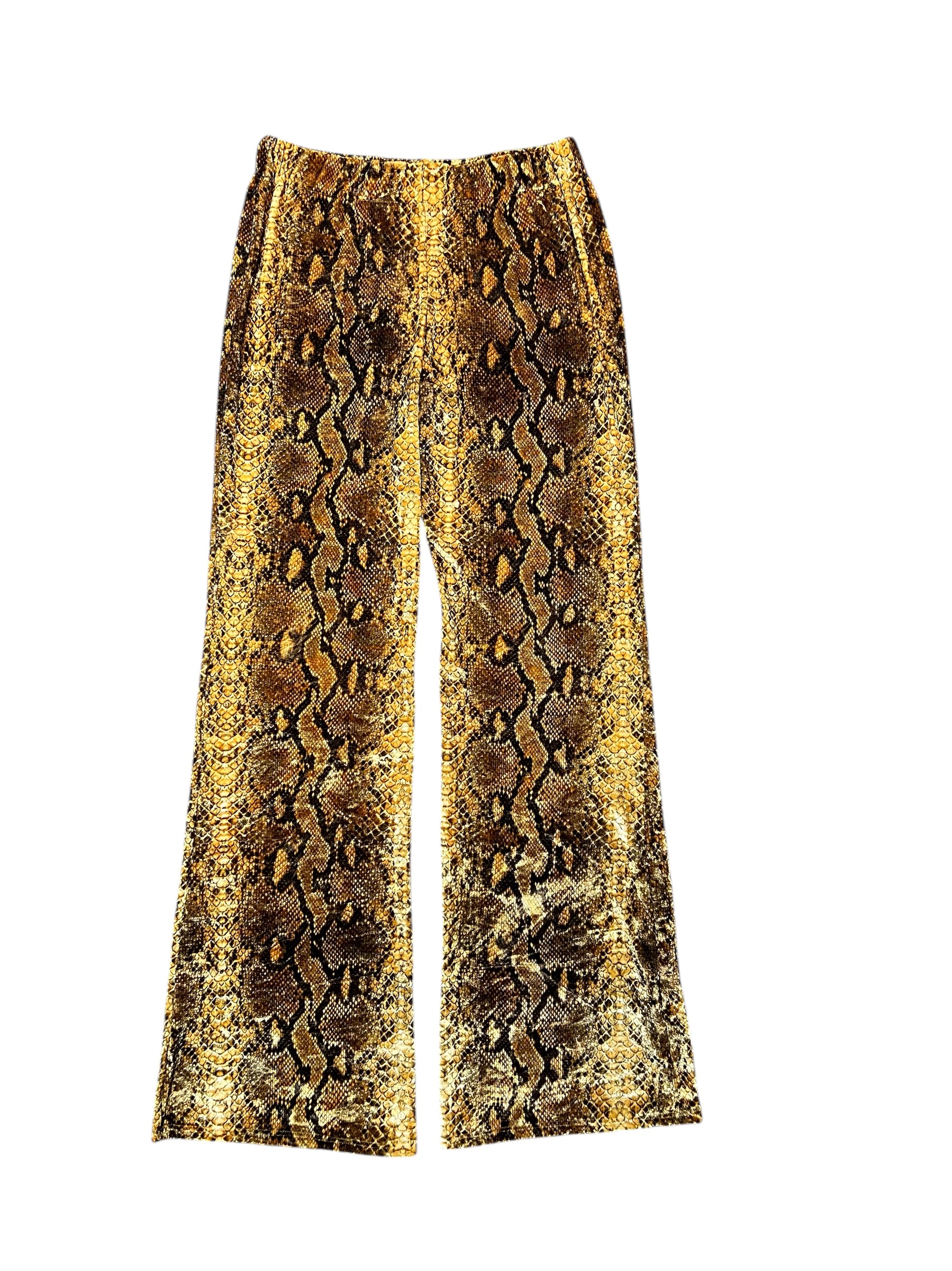 Golden Brown Snake Print Stretch Velvet Pants