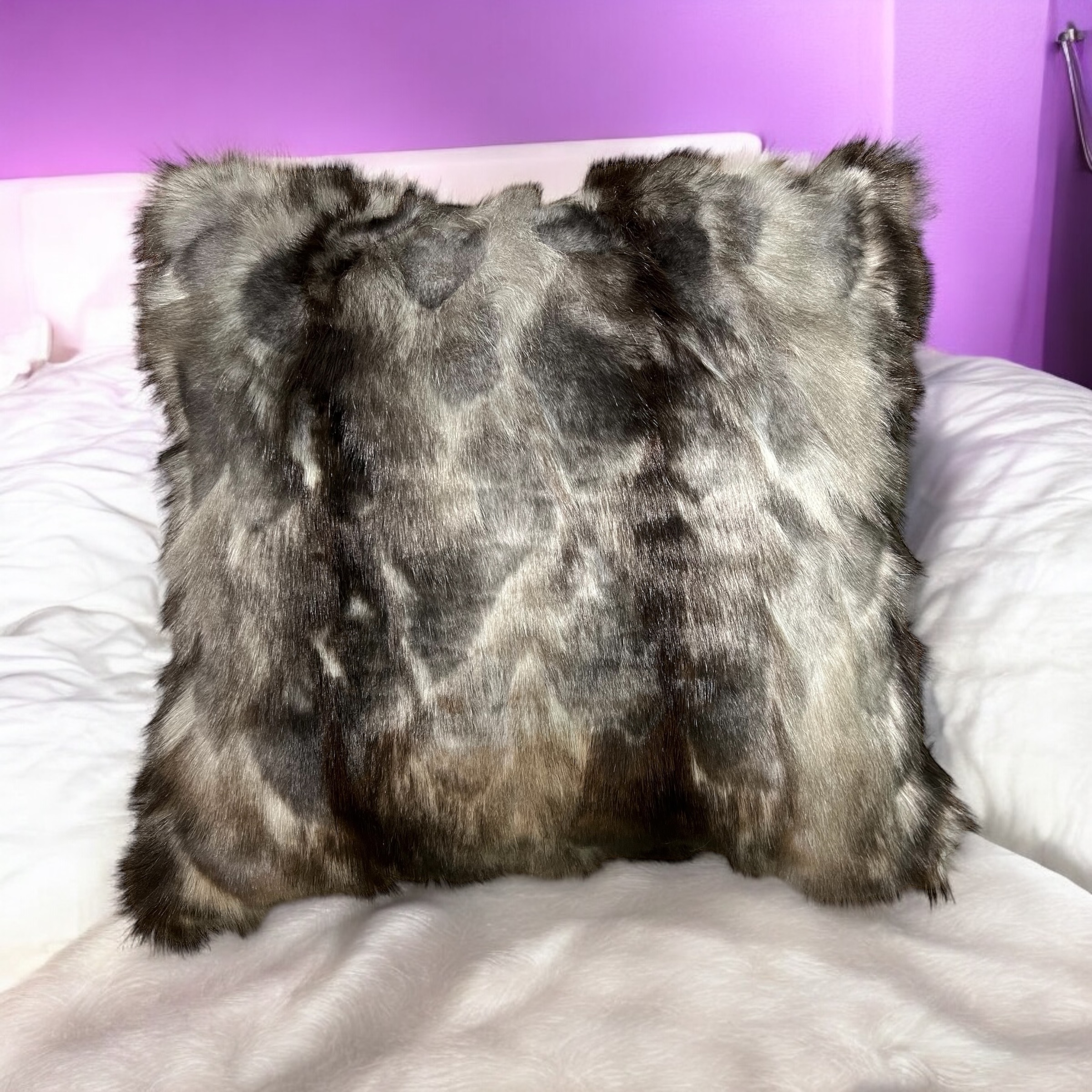 Grey Fox Faux Fur Pillow Case