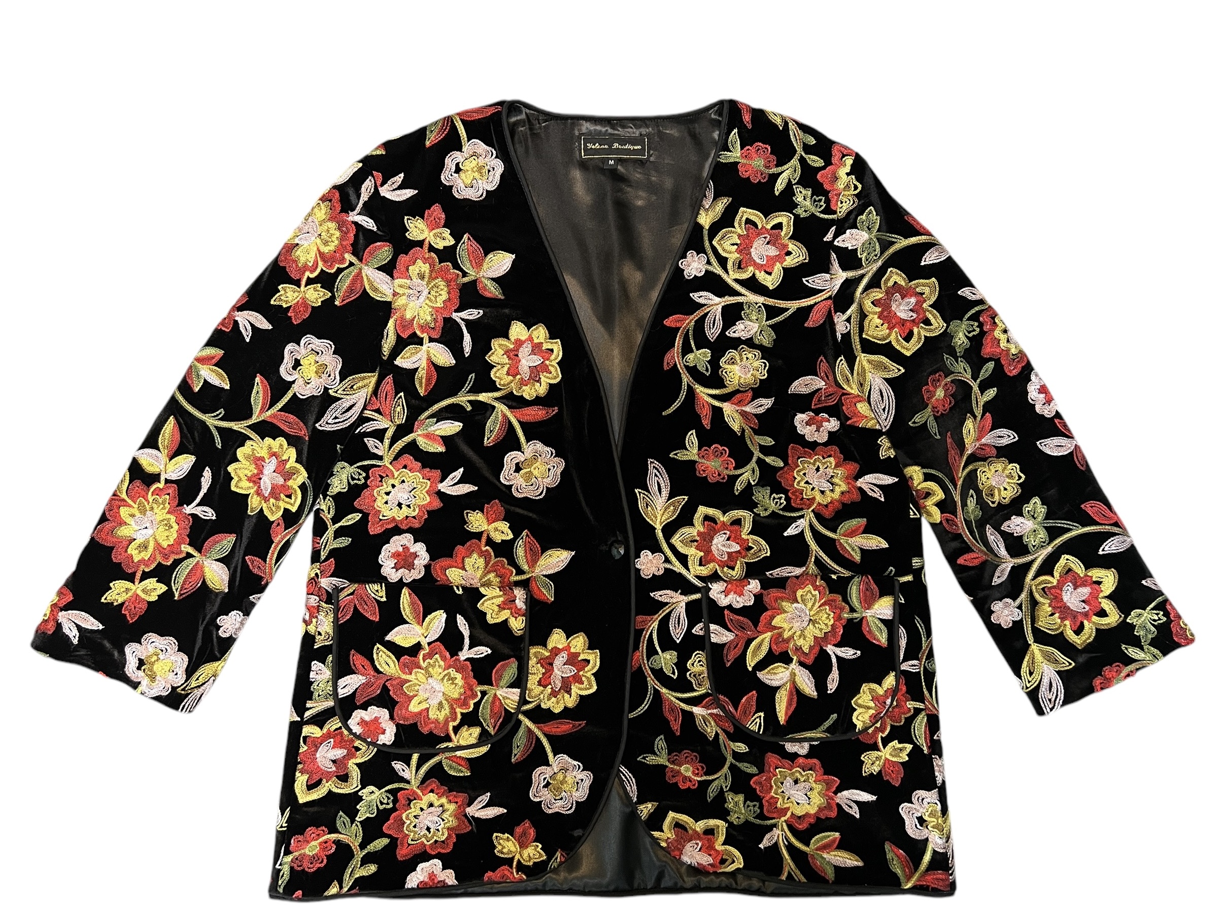 IMG_4736 Floral Embroidered Velvet Jacket With Two Pockets