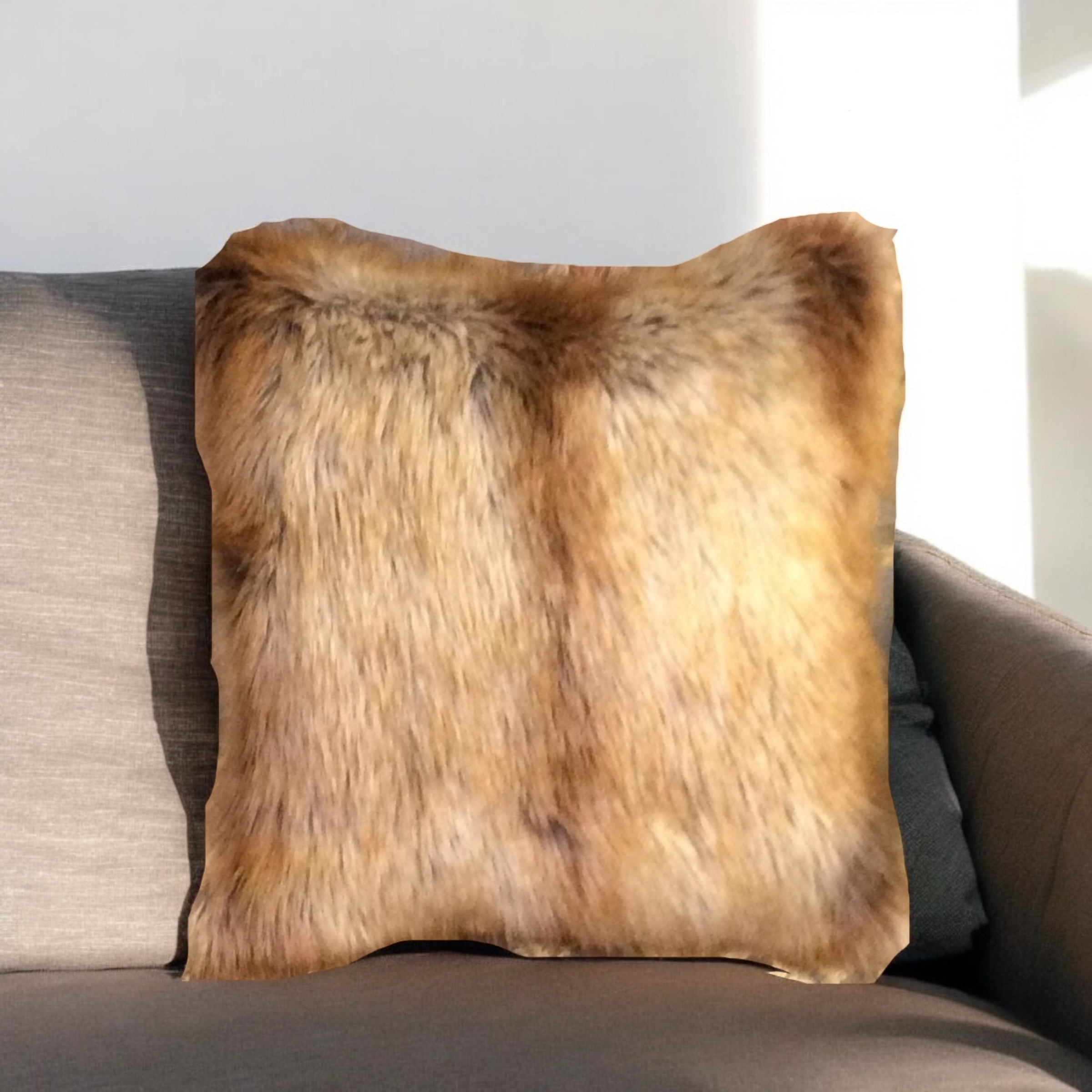 Gold Fox Tail Faux Fur Pillow Case.