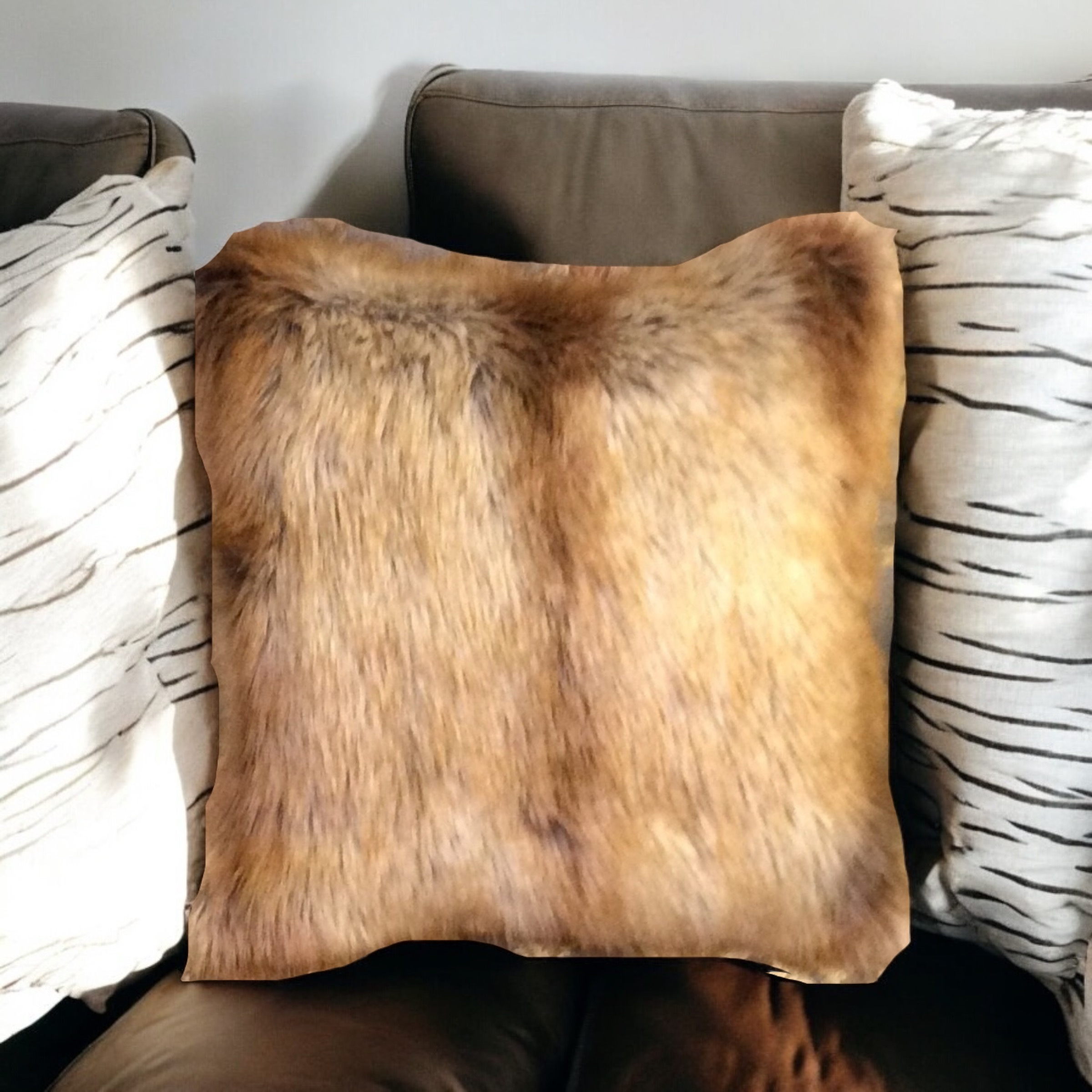 Gold Fox Tail Faux Fur Pillow Case.