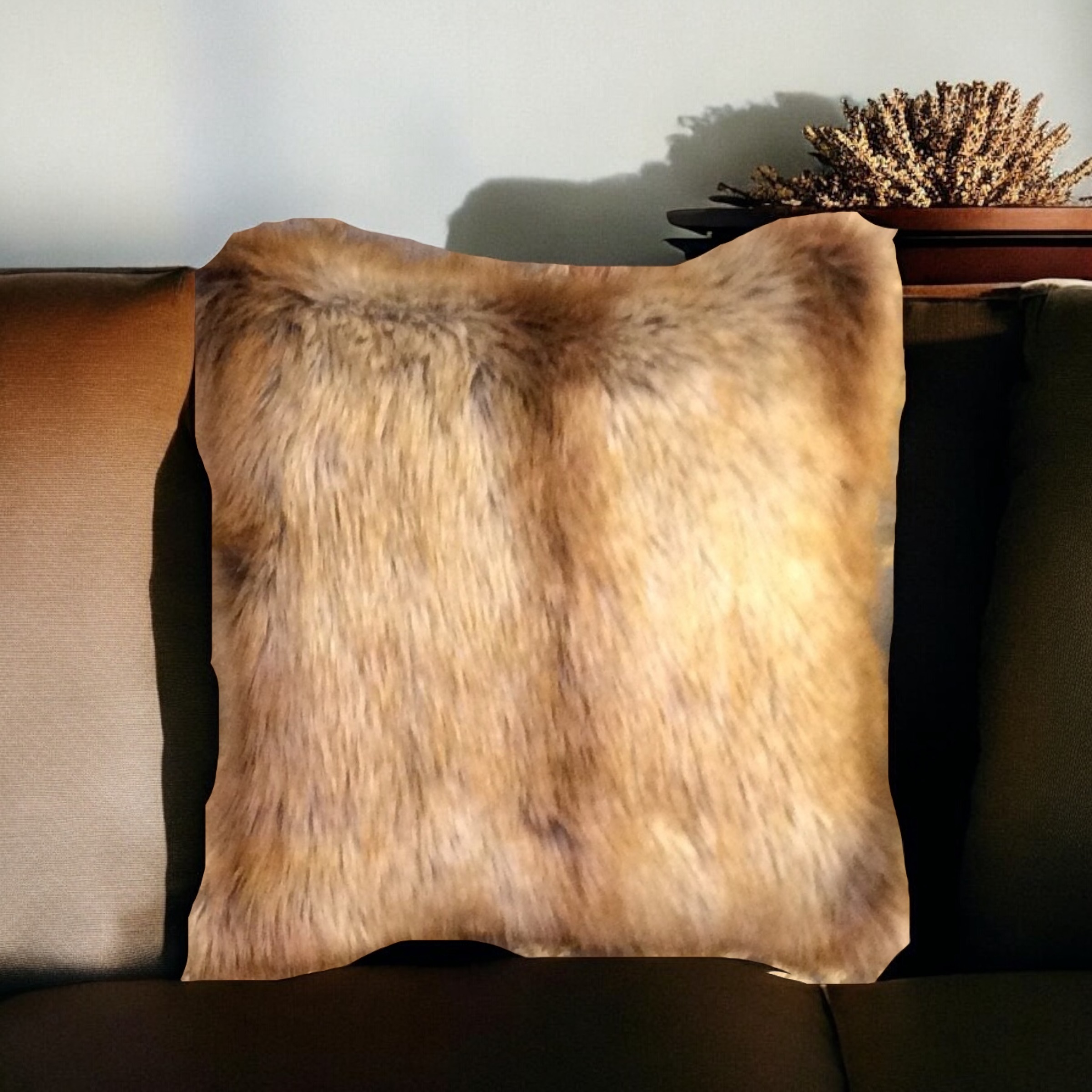 Gold Fox Tail Faux Fur Pillow Case.