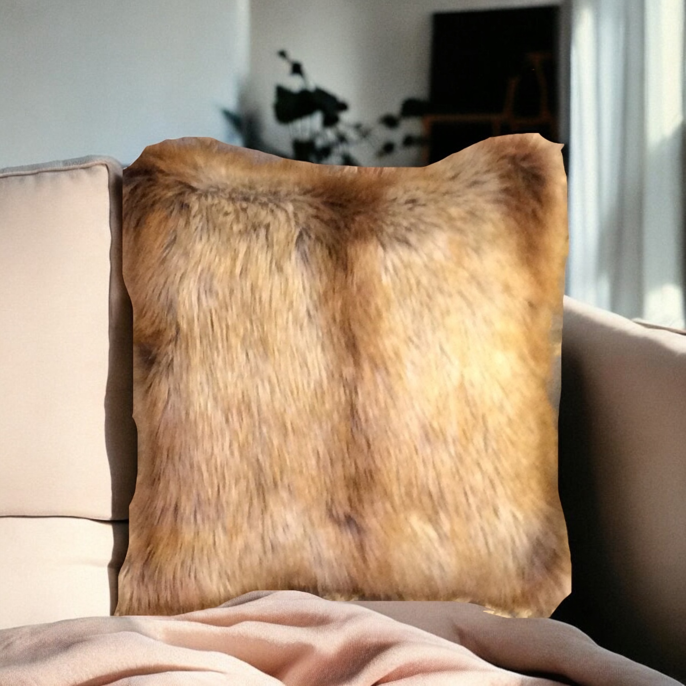 Gold Fox Tail Faux Fur Pillow Case.