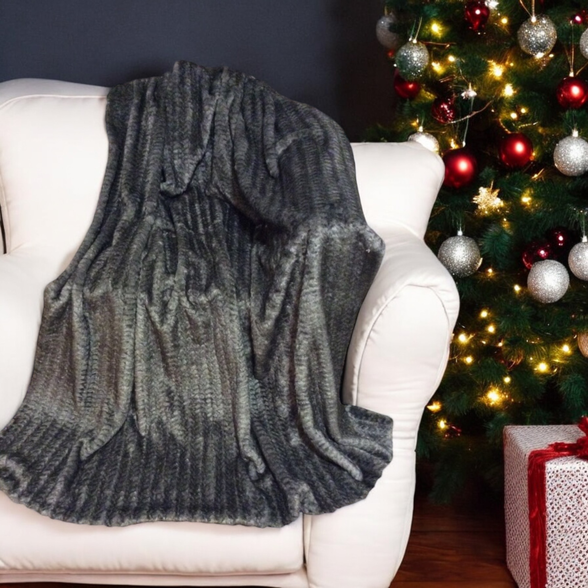 Embossed Grey Mink Faux Fur Blanket