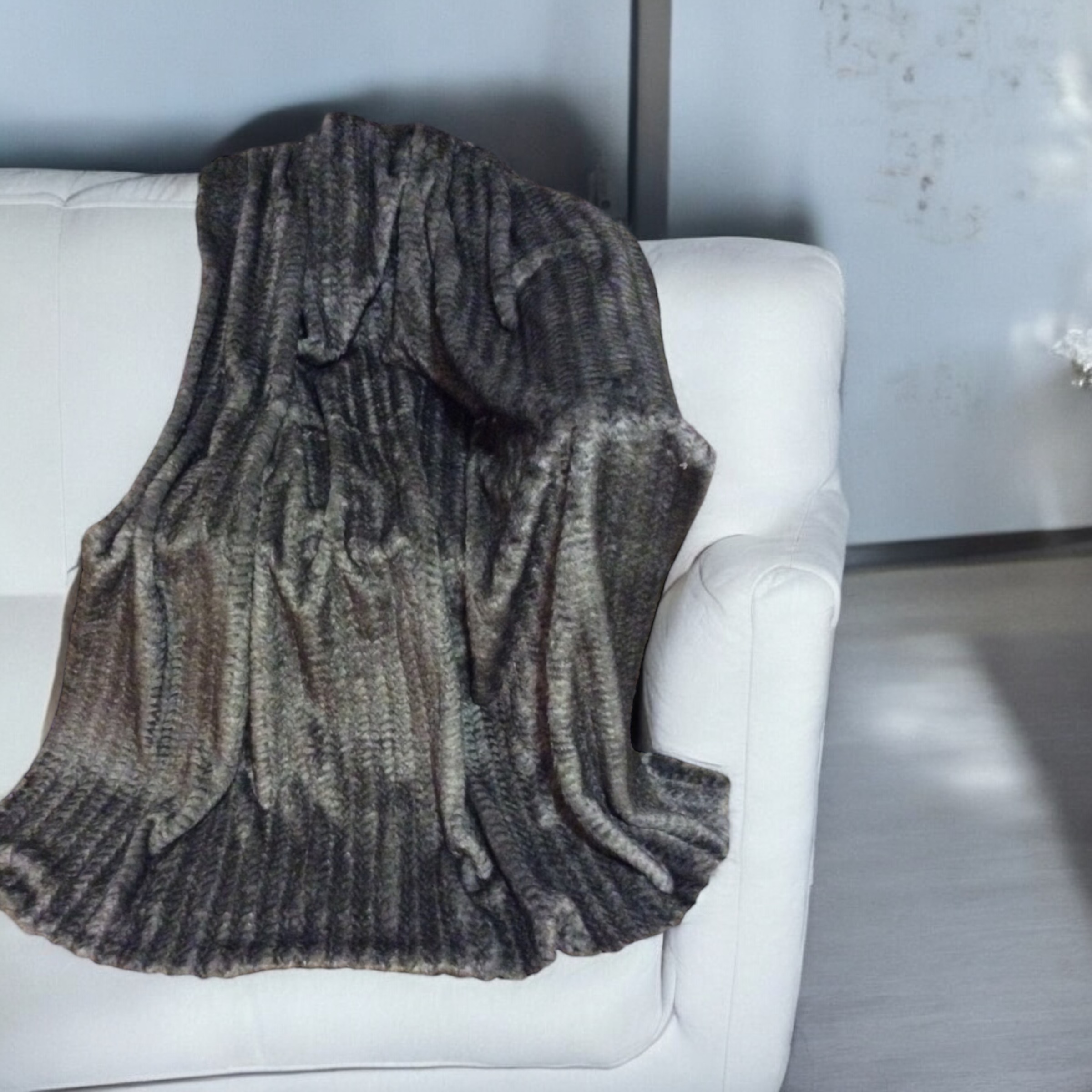 Embossed Grey Mink Faux Fur Blanket