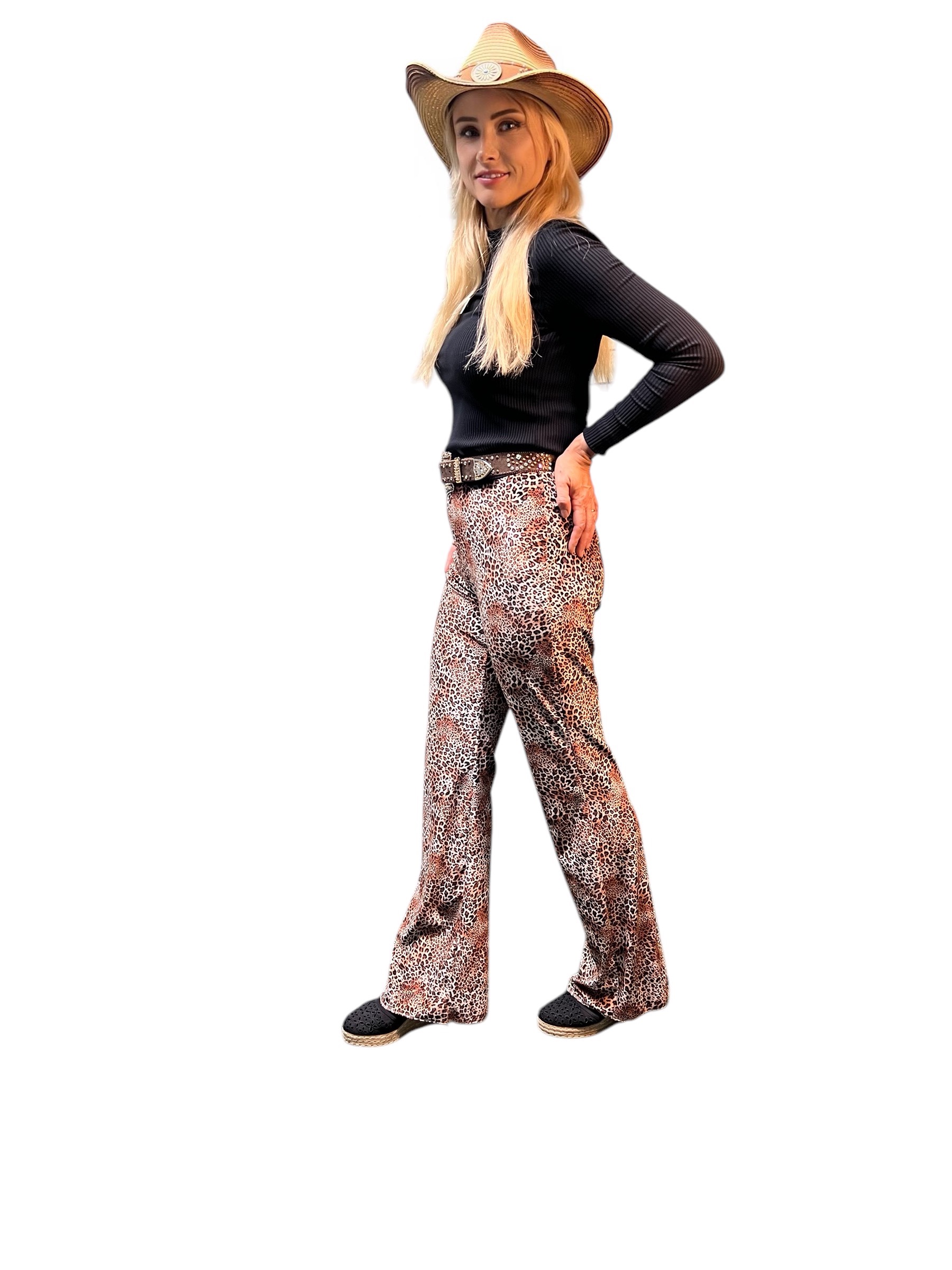 Leopard Print Stretch Velvet Pants