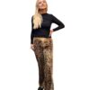 Golden Brown Snake Print Stretch Velvet Pants