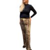 Golden Brown Snake Print Stretch Velvet Pants