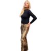 Golden Brown Snake Print Stretch Velvet Pants
