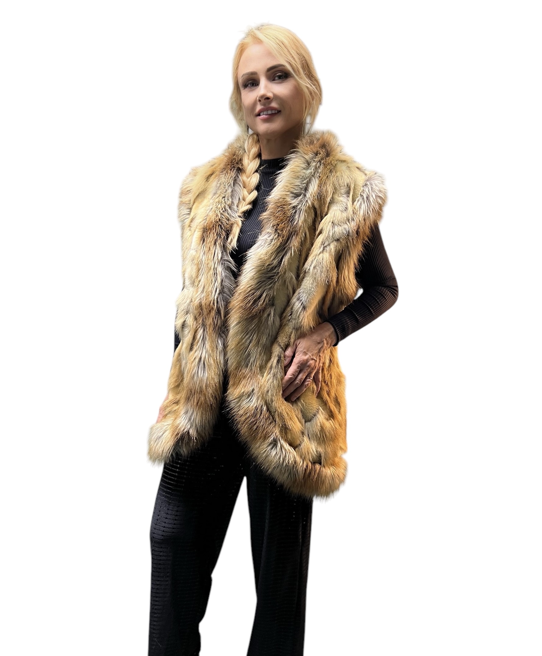 Golden Fox Faux Fur Vest Trimmed by Gold Tail Faux Fur
