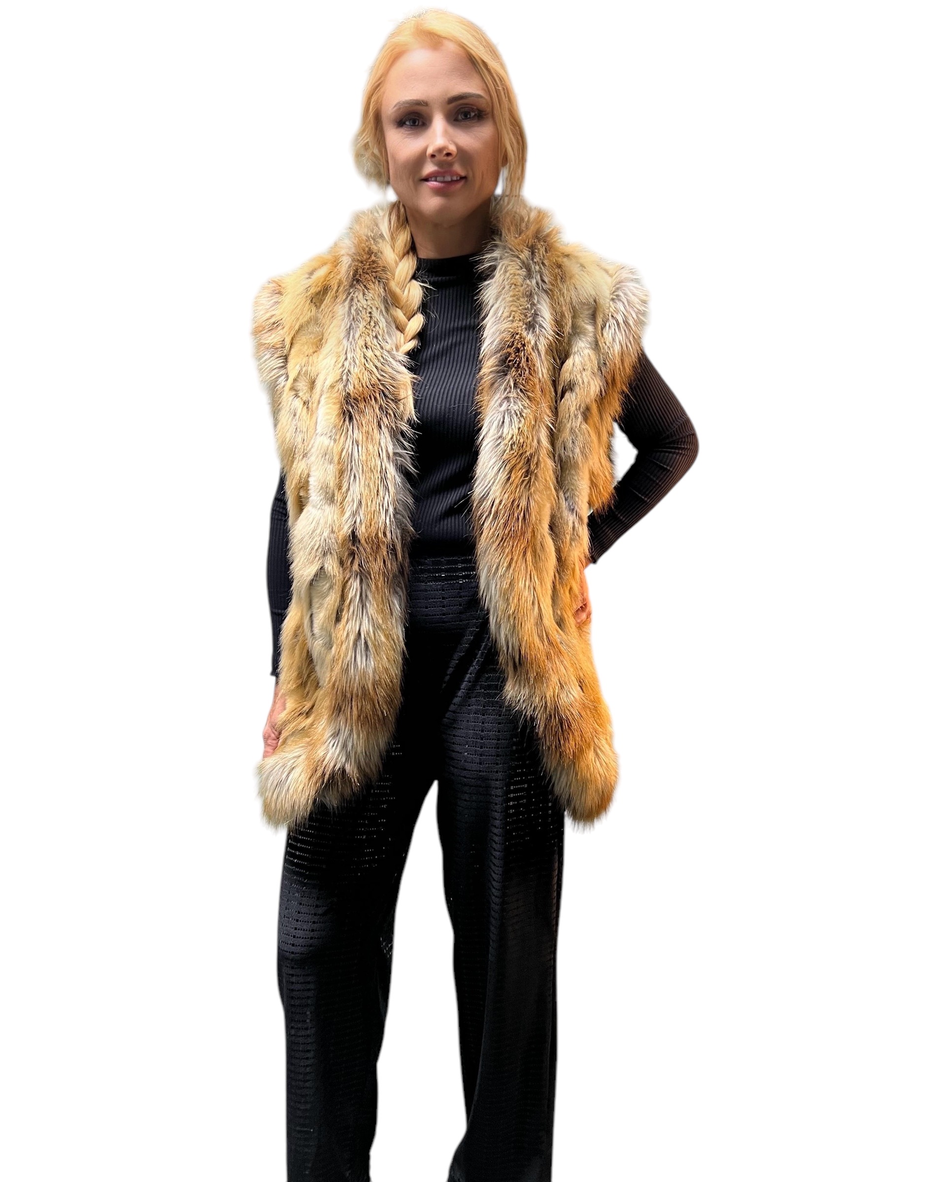 Golden Fox Faux Fur Vest Trimmed by Gold Tail Faux Fur