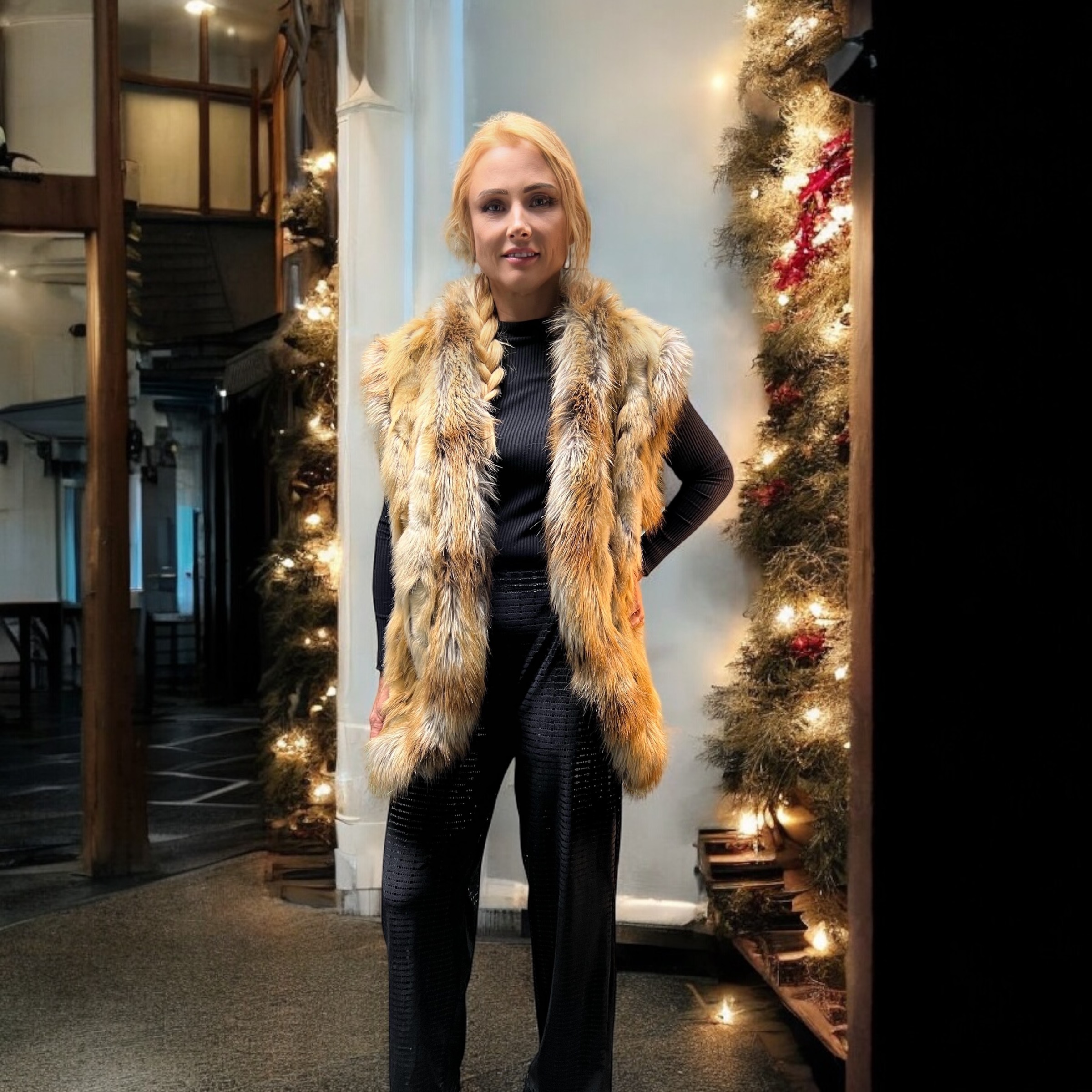 Golden Fox Faux Fur Vest Trimmed by Gold Tail Faux Fur