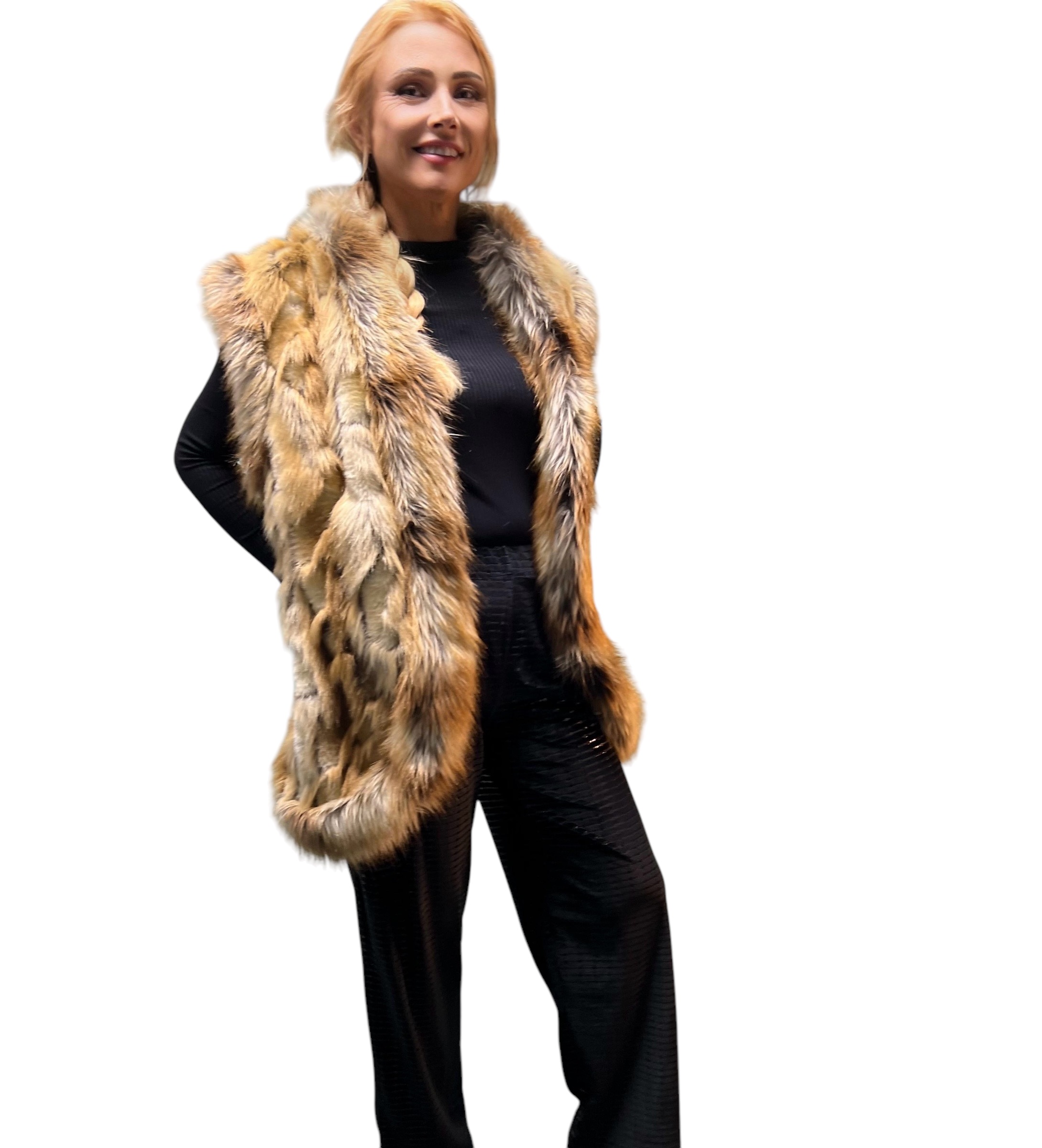 Golden Fox Faux Fur Vest Trimmed by Gold Tail Faux Fur