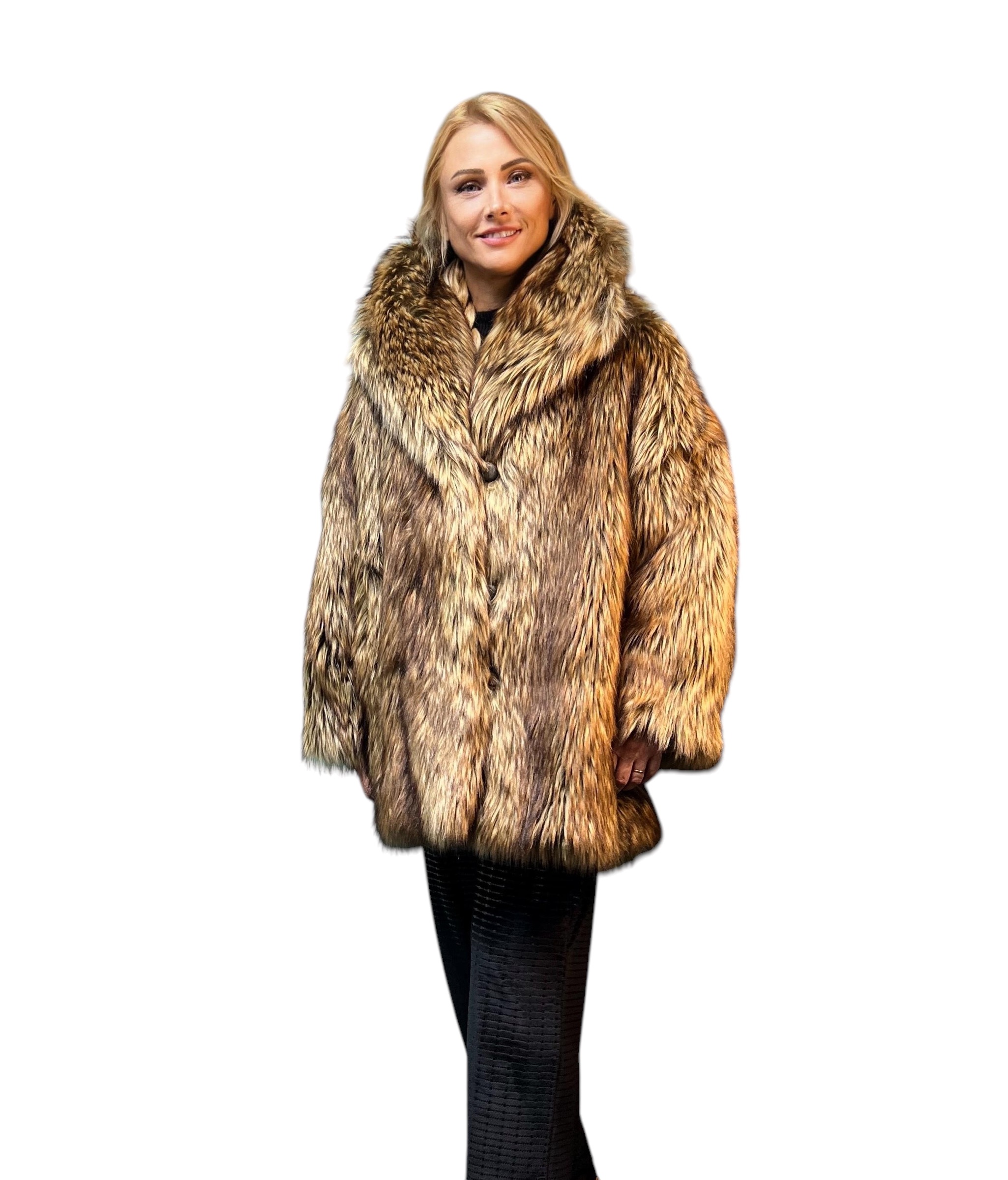 IMG_5227 Brown Wolf Faux Fur Coat