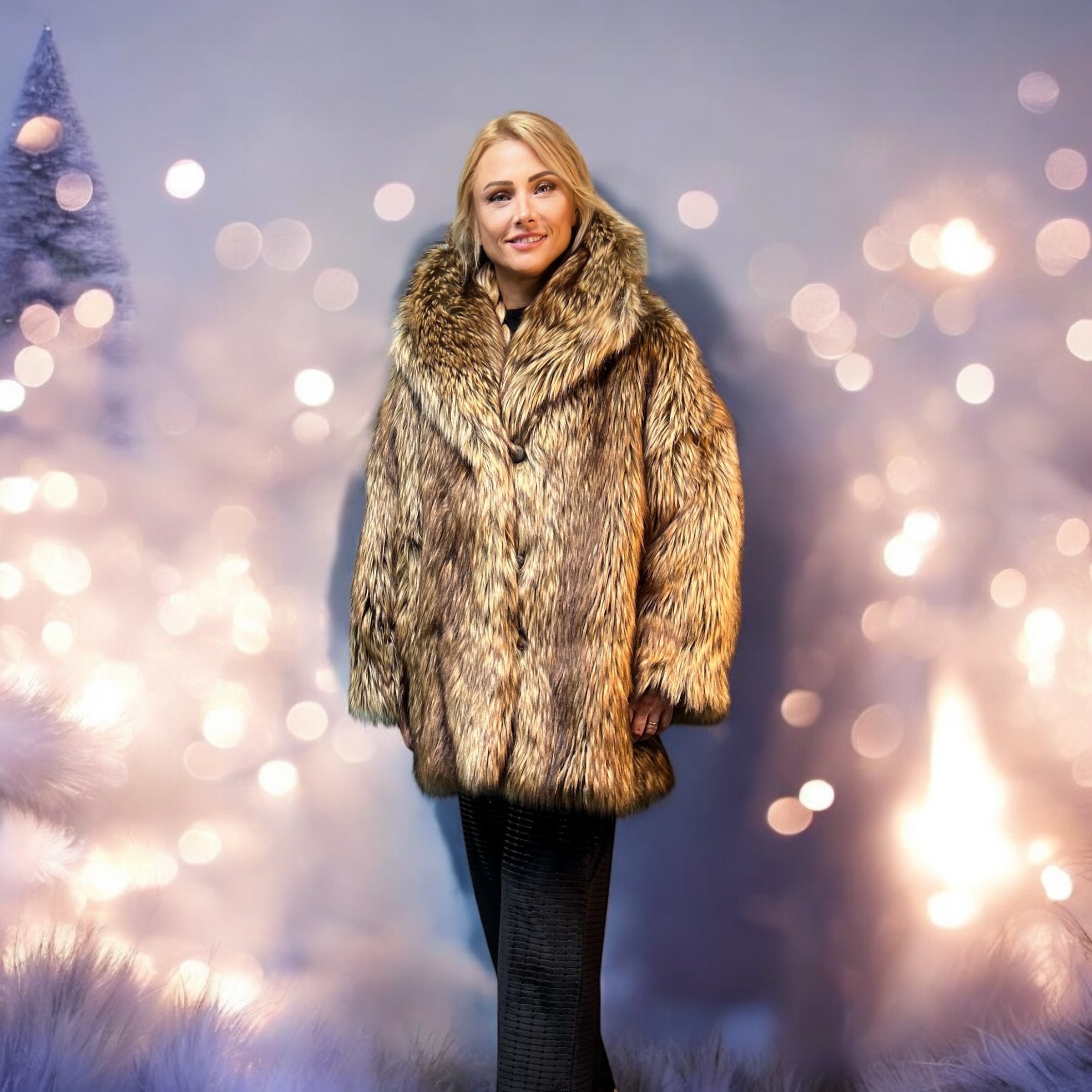 IMG_5229 Brown Wolf Faux Fur Coat