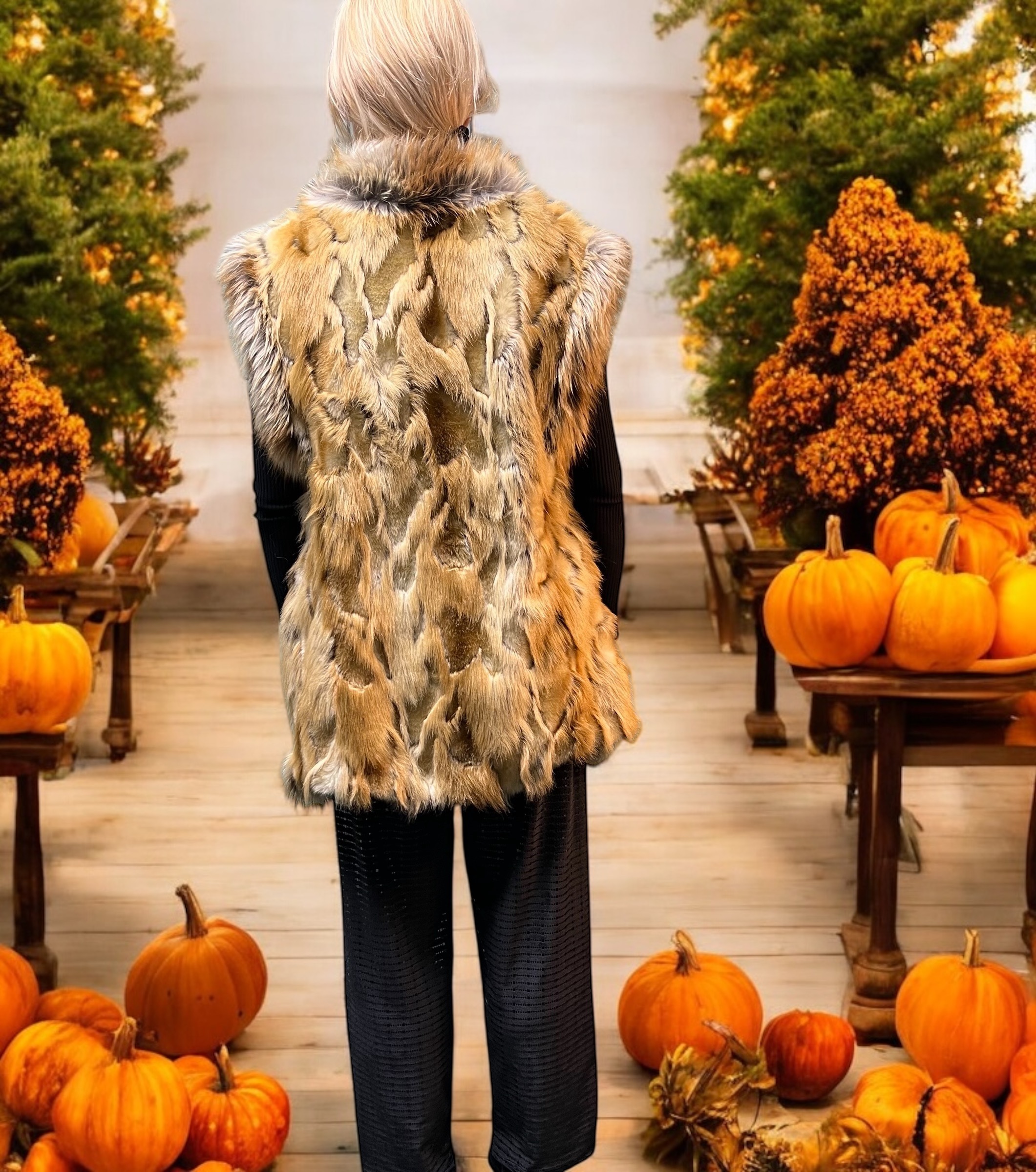 Golden Fox Faux Fur Vest Trimmed by Gold Tail Faux Fur