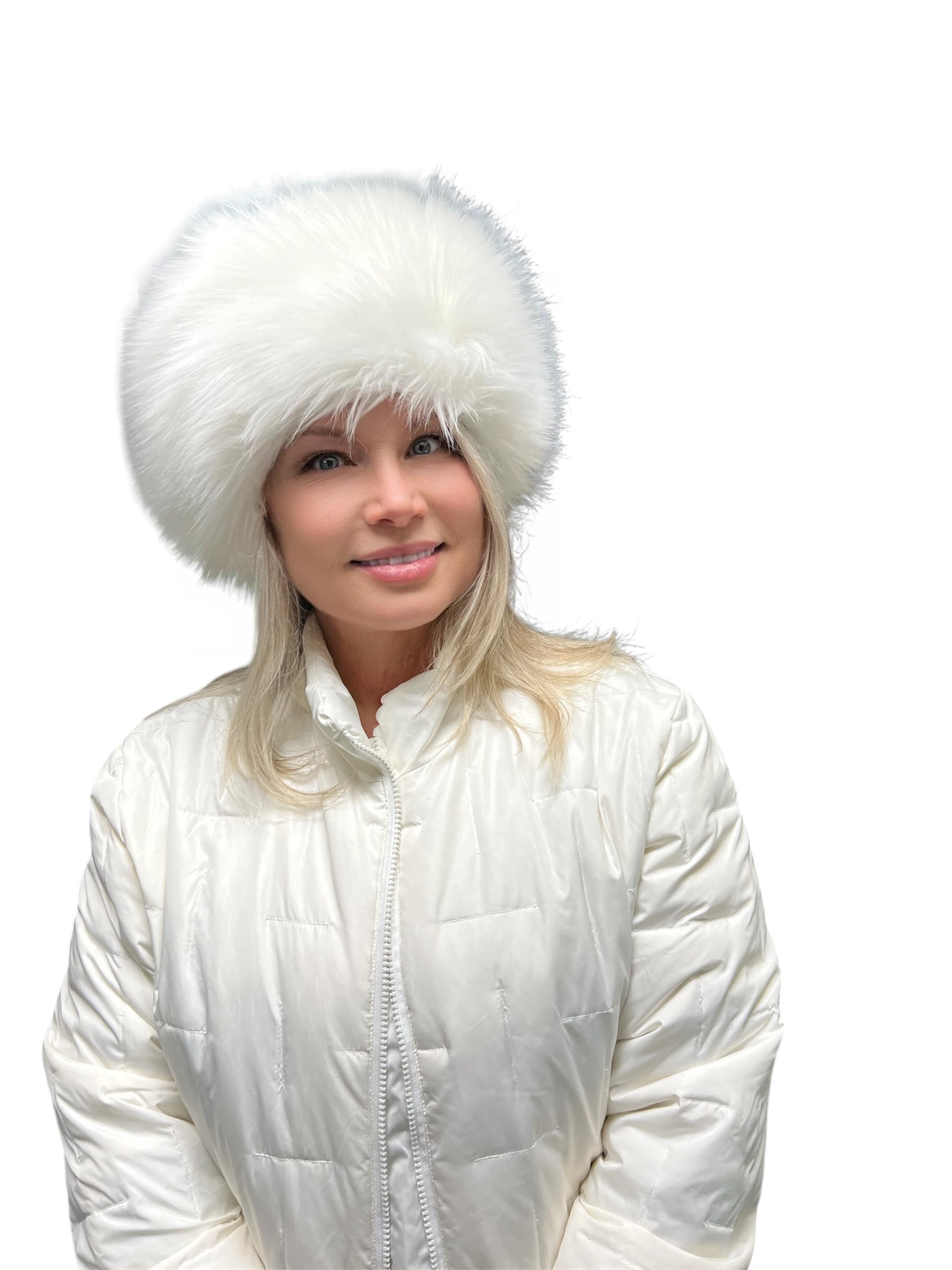 White Arctic Fox Faux Fur Tablet Hat