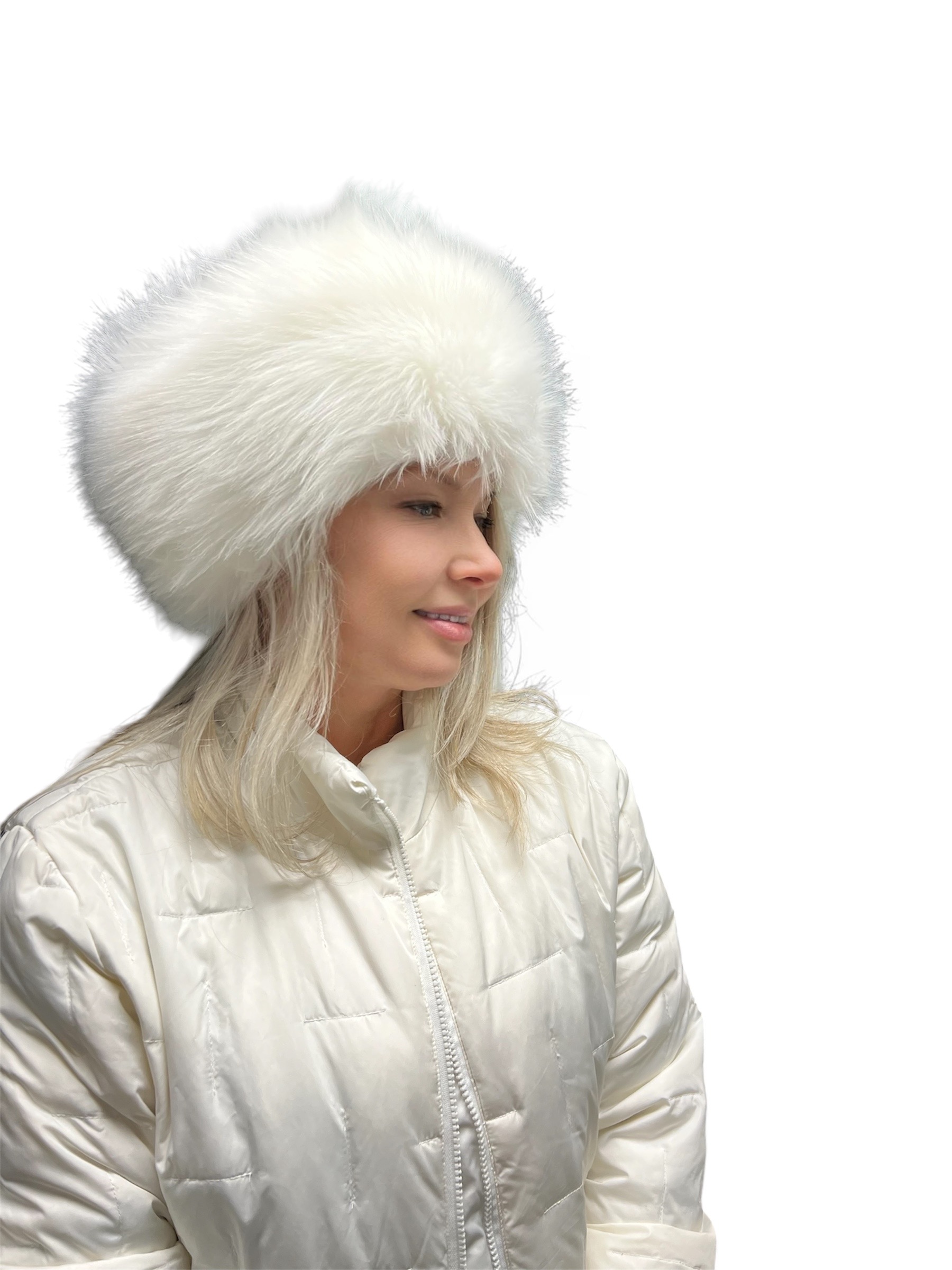 White Arctic Fox Faux Fur Tablet Hat