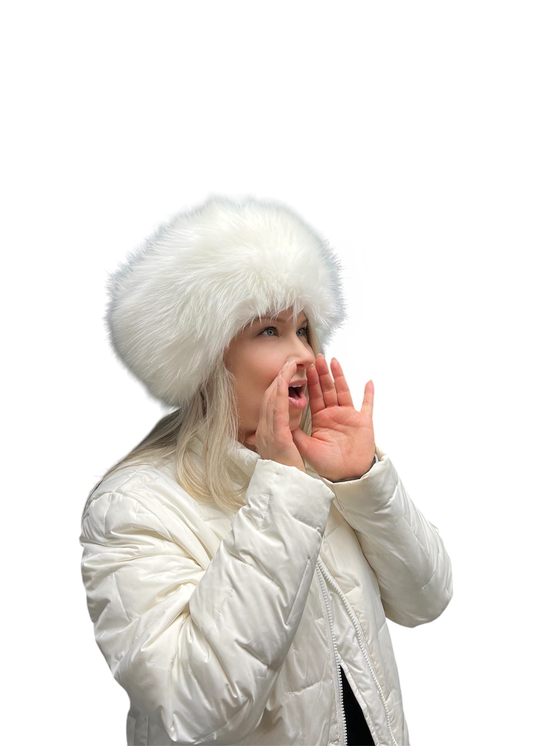 White Arctic Fox Faux Fur Tablet Hat