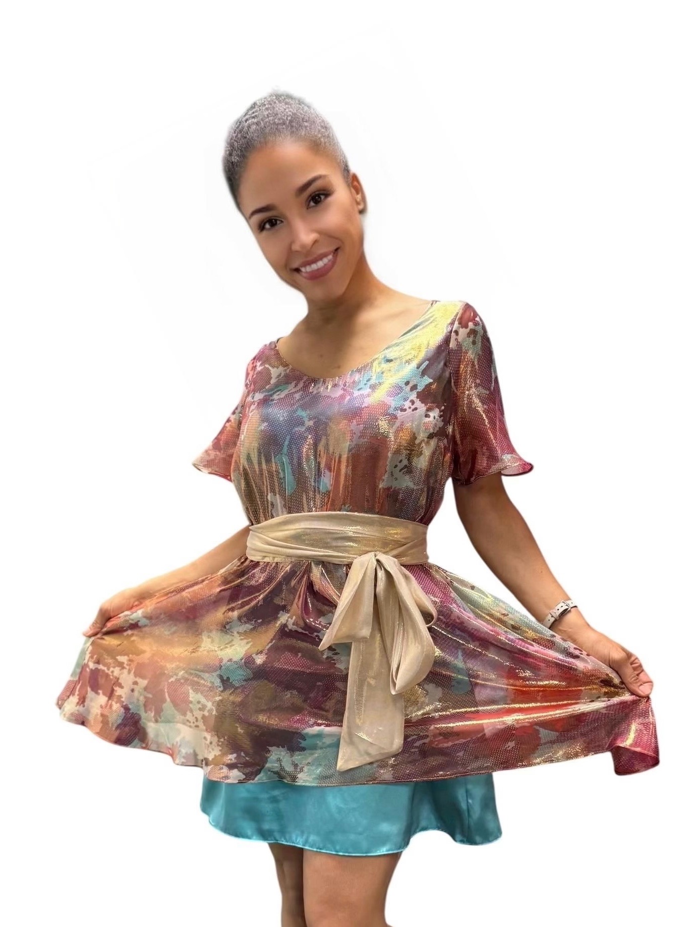 IMG_7142 Silk Lame Chiffon Mini Dress