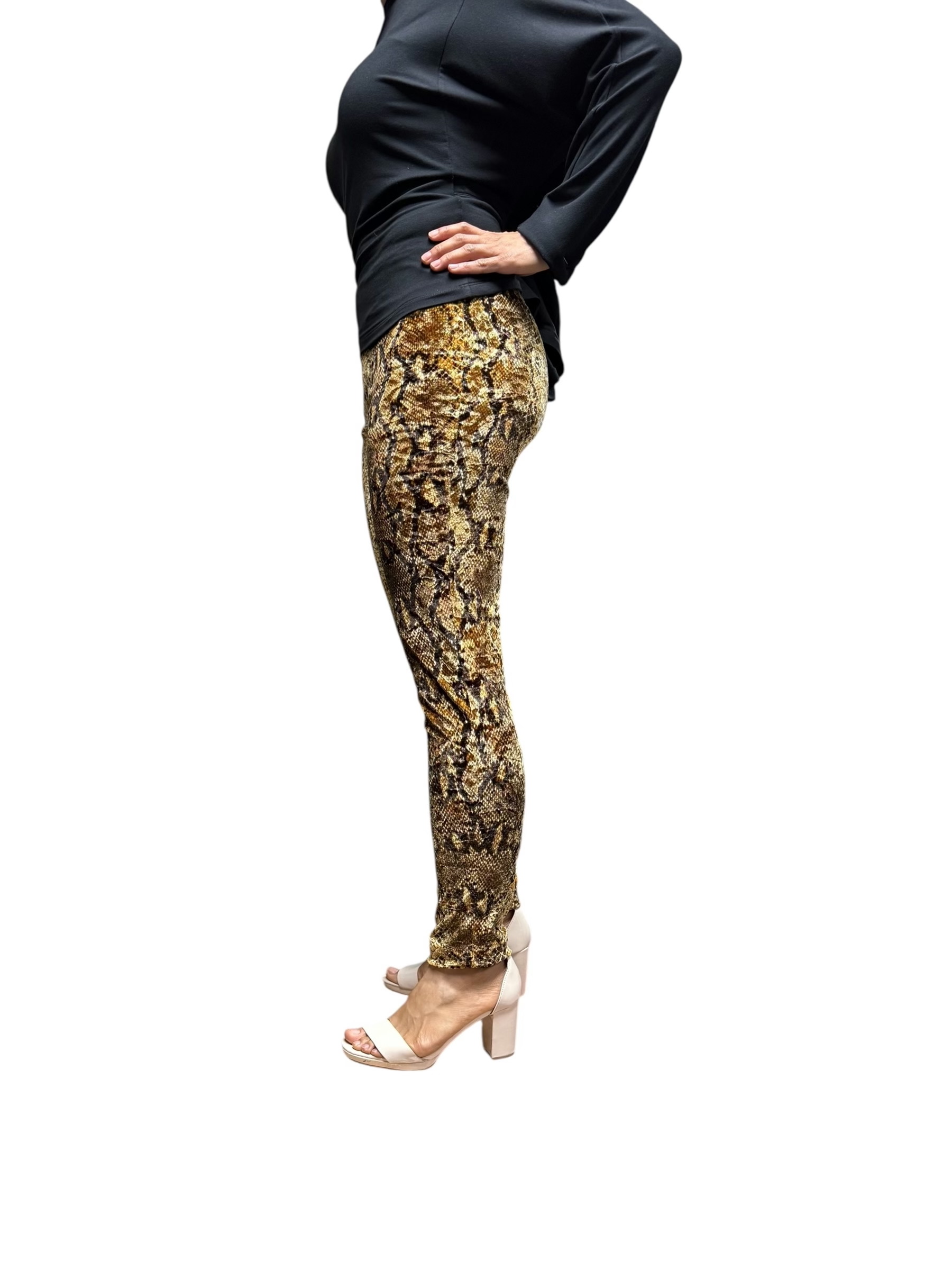 Gold Stretchy Velvet Snake Print Leggings