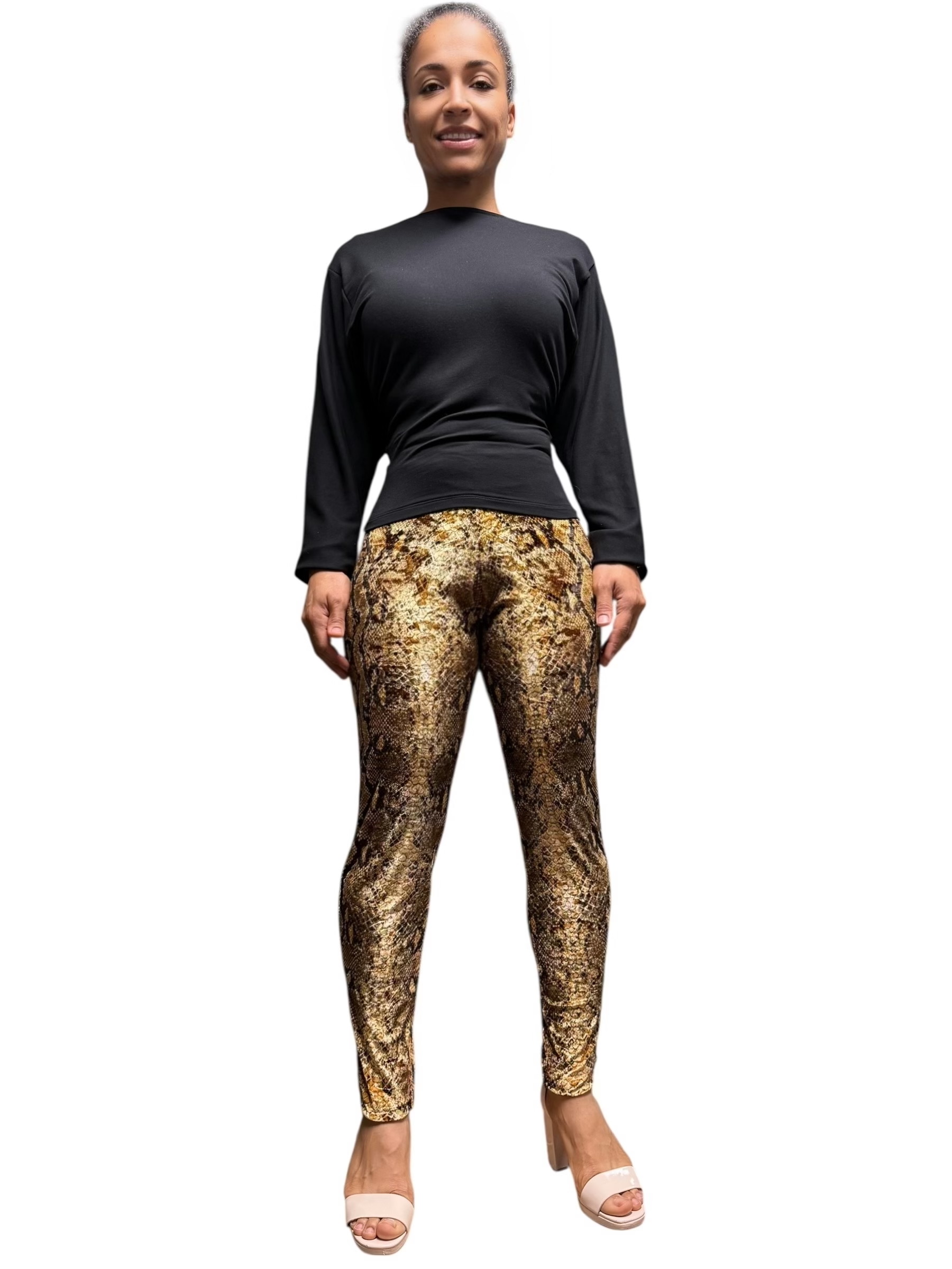 Gold Stretchy Velvet Snake Print Leggings