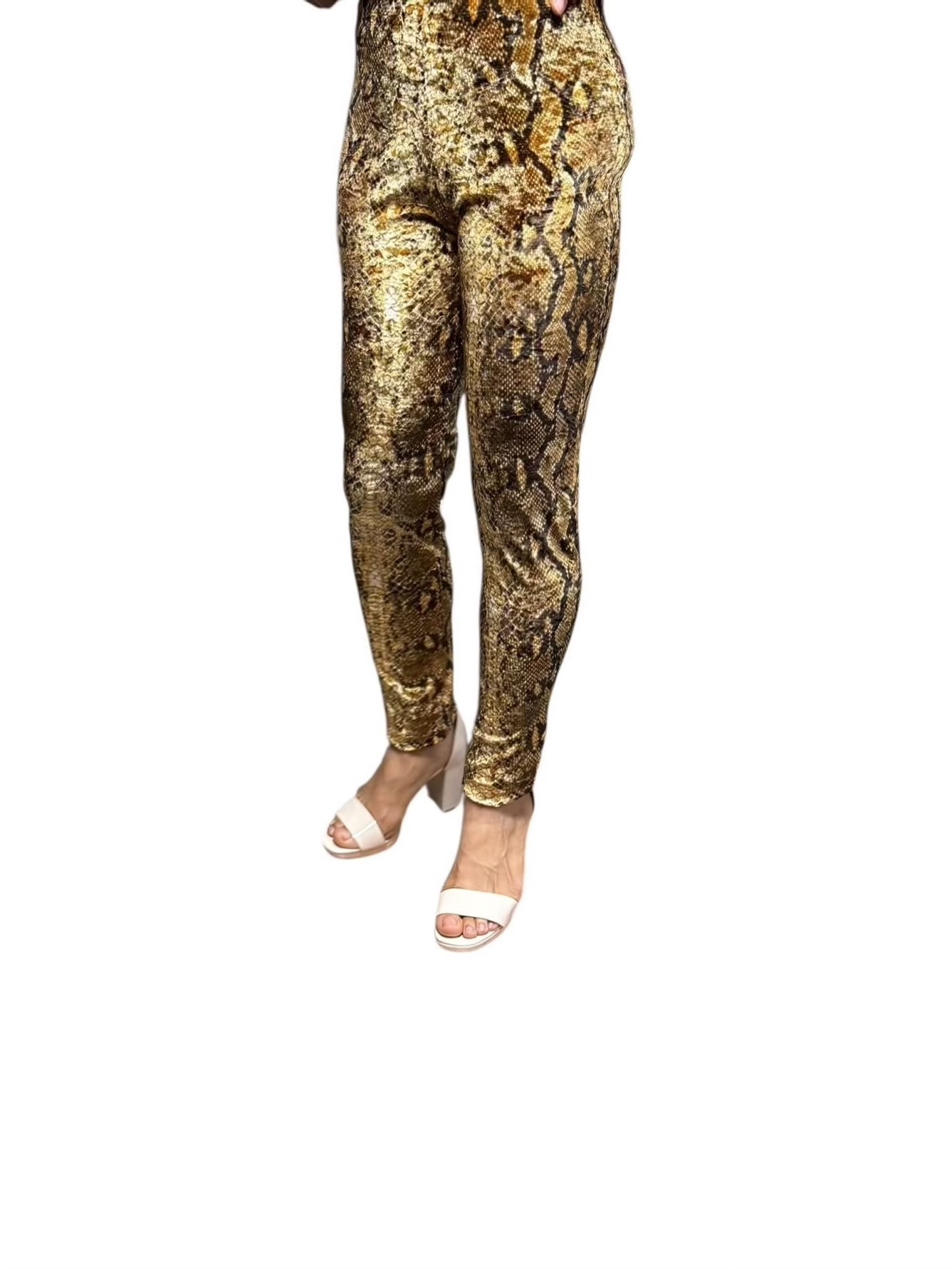 Gold Stretchy Velvet Snake Print Leggings